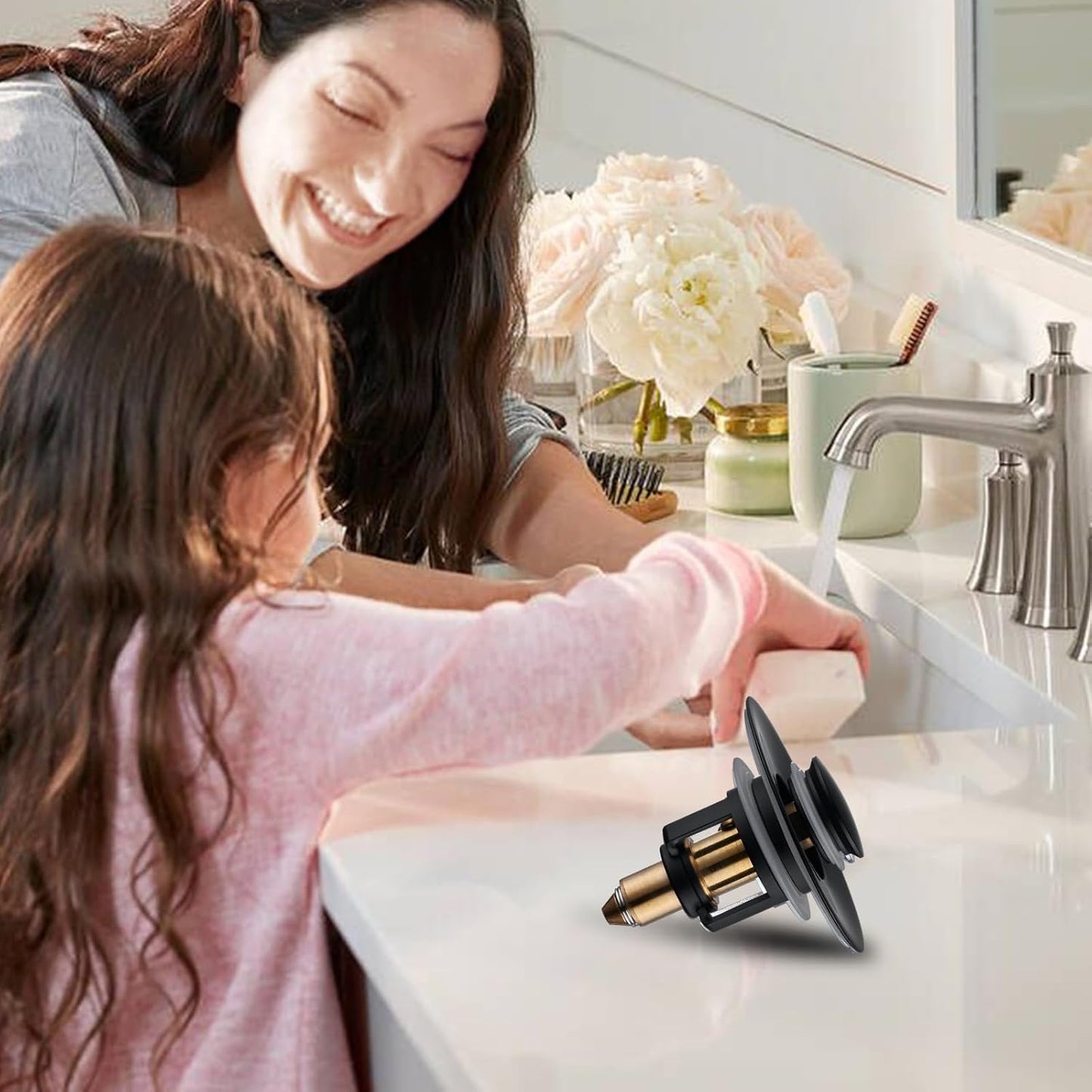 Universal Bathroom Sink Stopper - 2 Pack Matte Black Pop Up Drain Stopper for 1.06"-1.65" Basin Drain Holes,Anti Clogging Bathroom Sink Drain Strainers with Hair Catcher