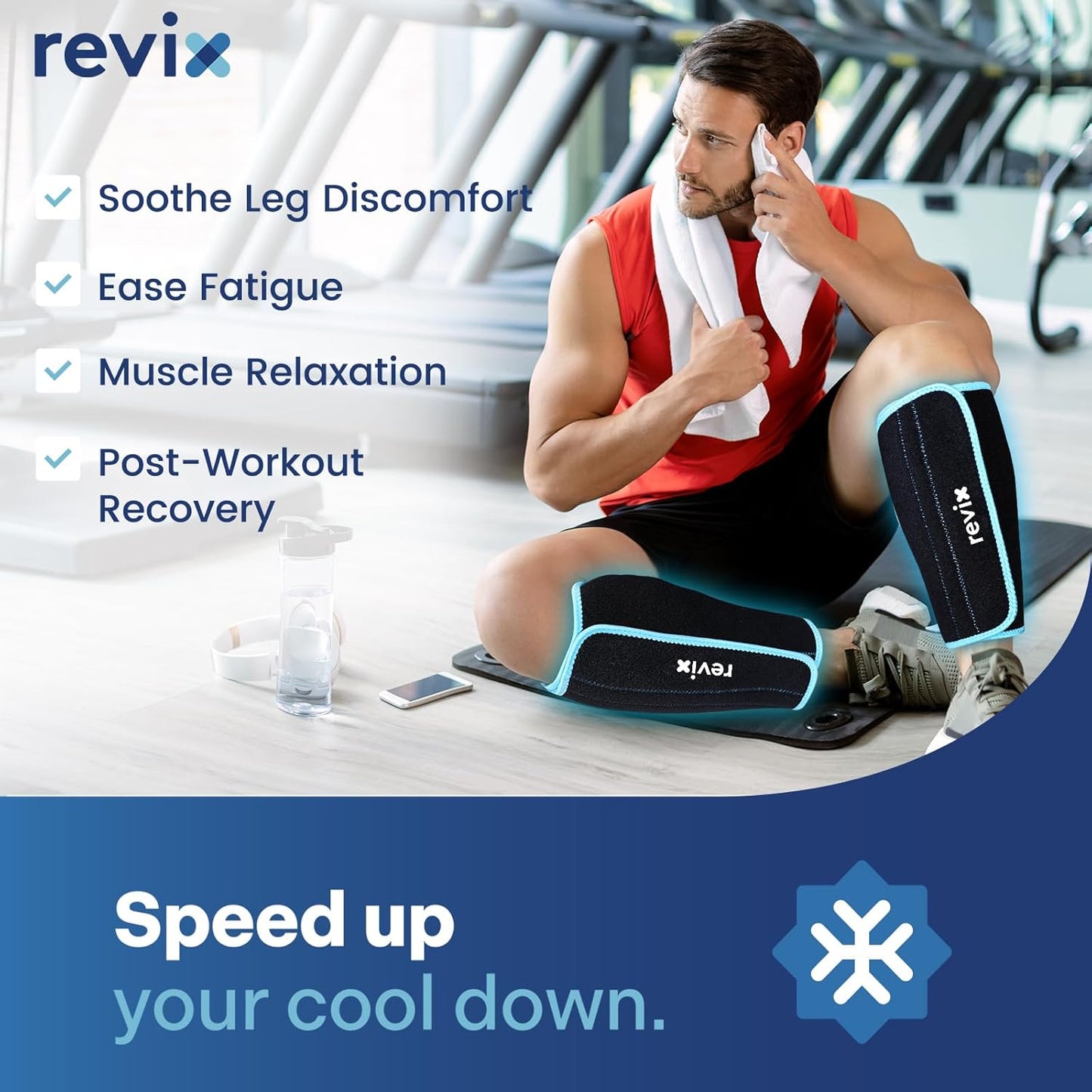 REVIX XL Shin Ice Packs Reusable Gel Cold Pack for Calf Leg Elbow Discomfort Relief, Calf Ice Wrap Cold Therapy Compression Sleeve Promotes Post-Workout Recovery, Set of 2