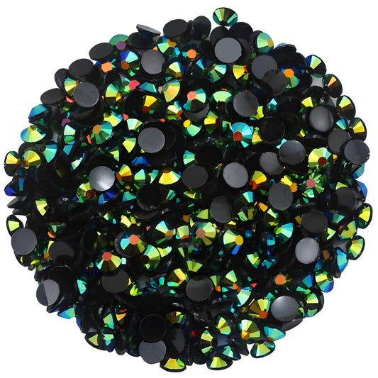 1440 Pcs SS20 5mm Flatback Rhinestones for Nails Art Crafts Glitter Round Shine Gems AB Crystals DIY Clothes Shoes (Black-Bottom Dark Green AB)
