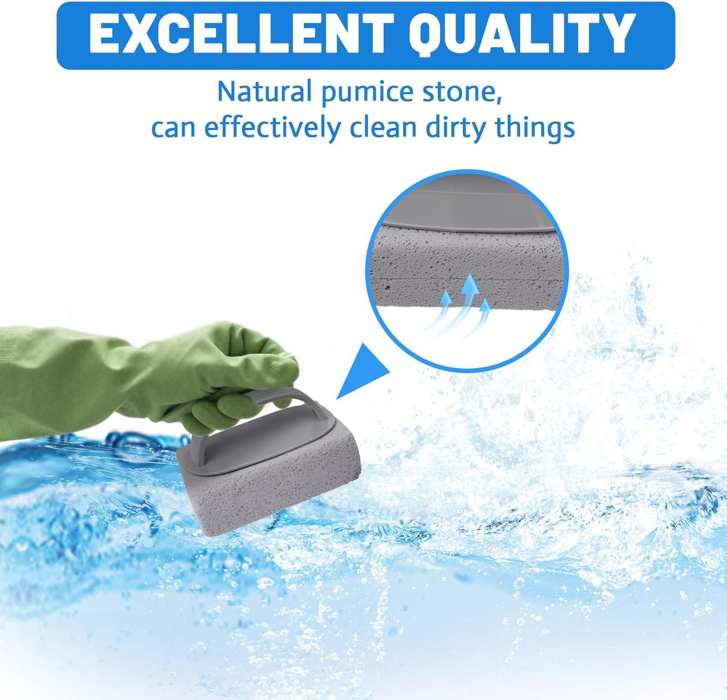 4Pcs Pumice Stone for Cleaning, Pumice Stones for Pool Tile Cleaning Pumice Stone Cleaner Brush with Handle, Pumice Cleaning Stones Scouring Stick Hard Water for Bathtubs Grills Swimming Pools