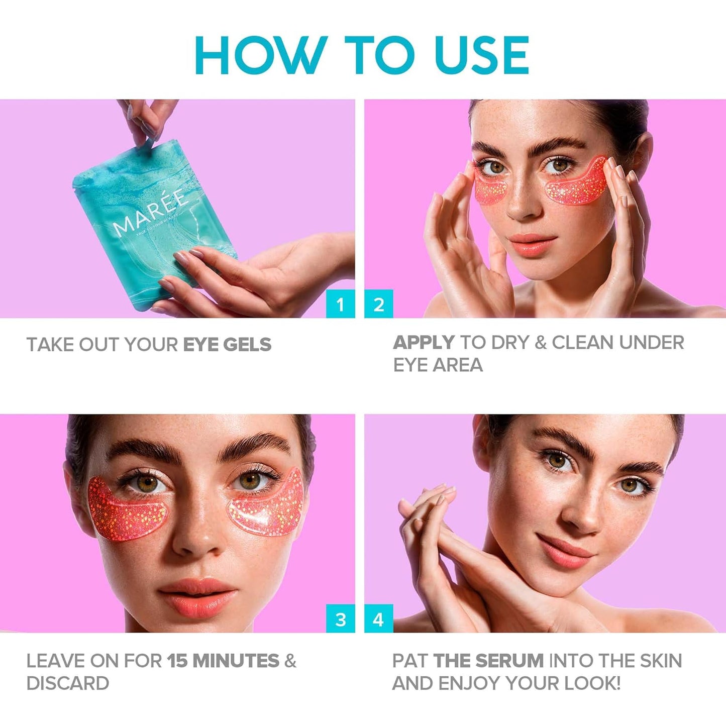 MAREE Eye Gels - Under Eye Gels for Puffy Eyes and Dark Circles with Natural Marine Collagen & Hyaluronic Acid - Anti-Aging Eye Mask for Face to Soothe Puffiness, Eye Bags and Wrinkles