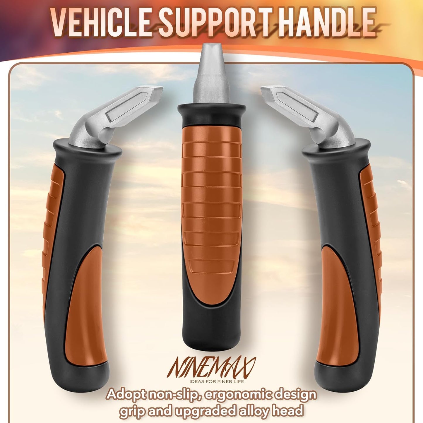 NINEMAX Car Door Handle for Elderly Car Handle Assist Support, Auto Grab Handles, Portable Car Door Cane for Seniors, Handicap (Black, Brown 2 pcs)