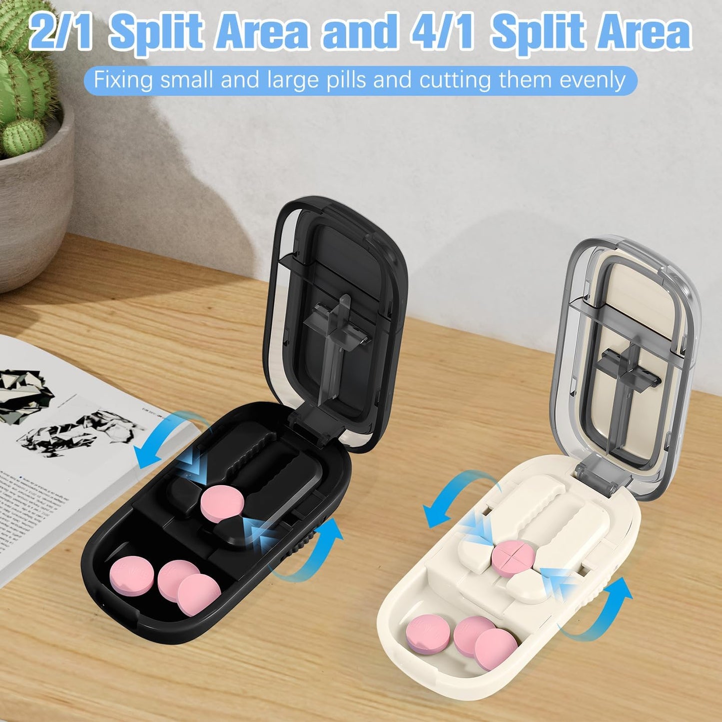 Pill Cutter Splitter for Small and Tiny,Echu Pill Cutter,1/2 & 1/4 Adjustable Pills Splitter with Centering Device for Cutting Multiple Pills,Easy to Use (Black)