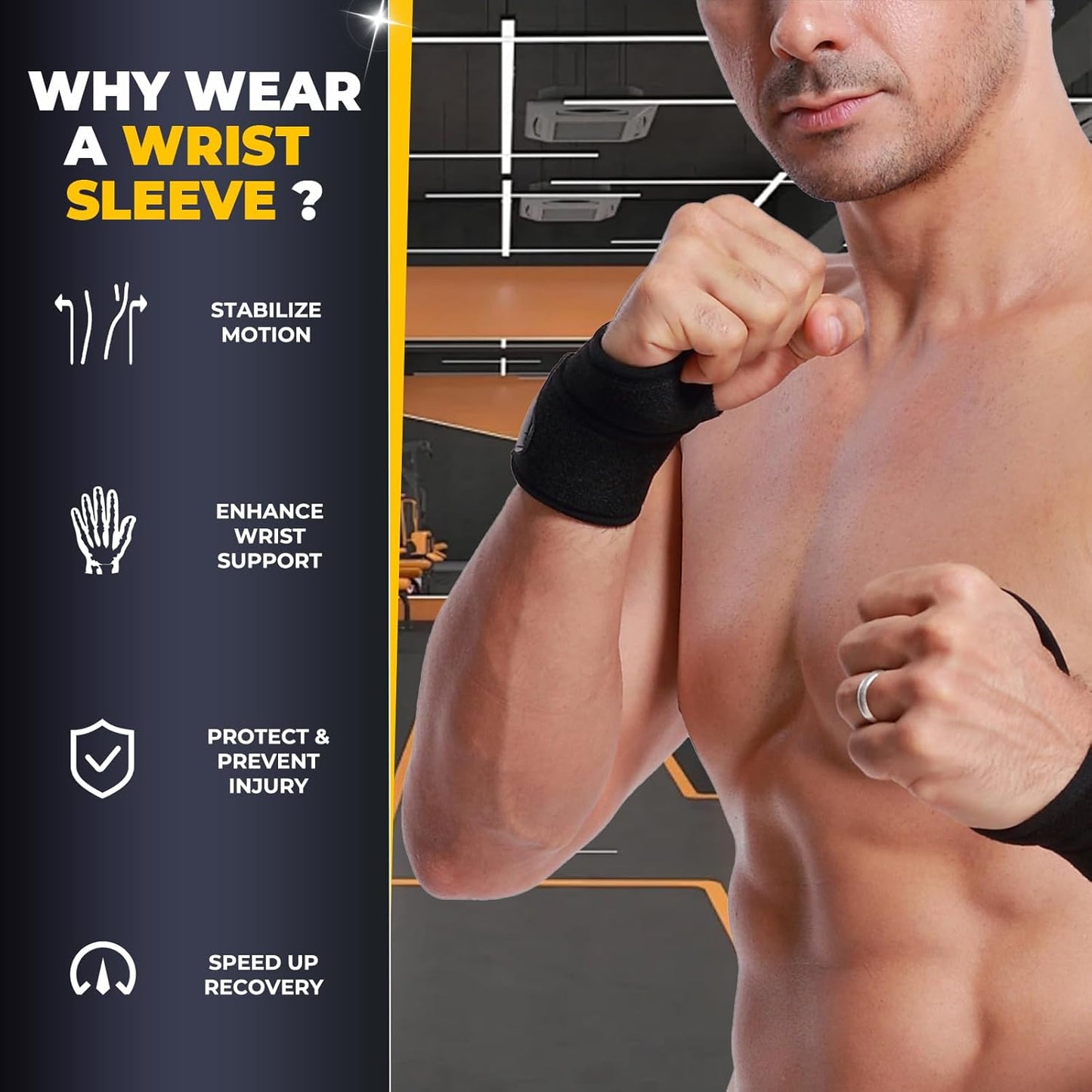 NeoTech Care Wrist Band - Elastic & Breathable Fabric - Adjustable Compression Strap - Men, Women, Right or Left - Support Wrap for Protection or Sports (Black Color, Size L, 1 Unit)