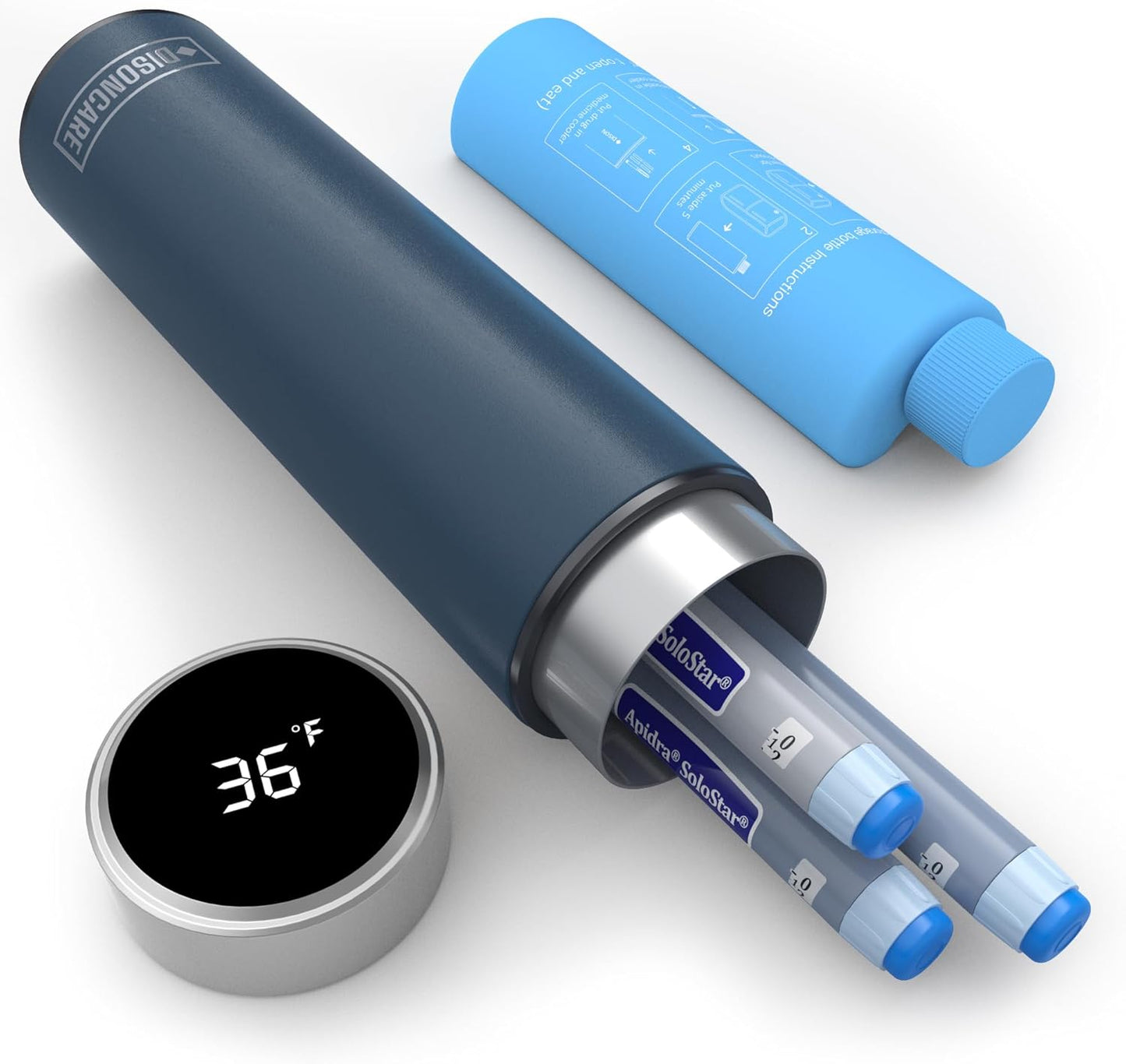 DISONCARE Odyssey 60H Insulin Cooler Travel case Digital Display Medication Cooler for Medicine Travel TSA Approved Ice Pack Diabetic Medical Cooler Diabetes Bag EpiPen with QR Medical Tag(Navy Blue)