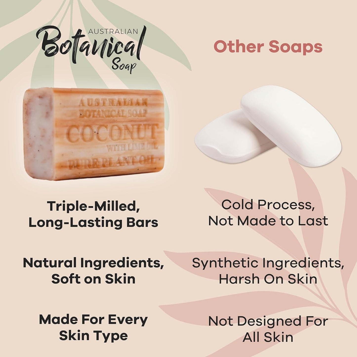 Australian Botanical Soap Coconut with Lime Oil 6.6 oz Luxury Soap Bars Enriched with Shea Butter, Pack of 4