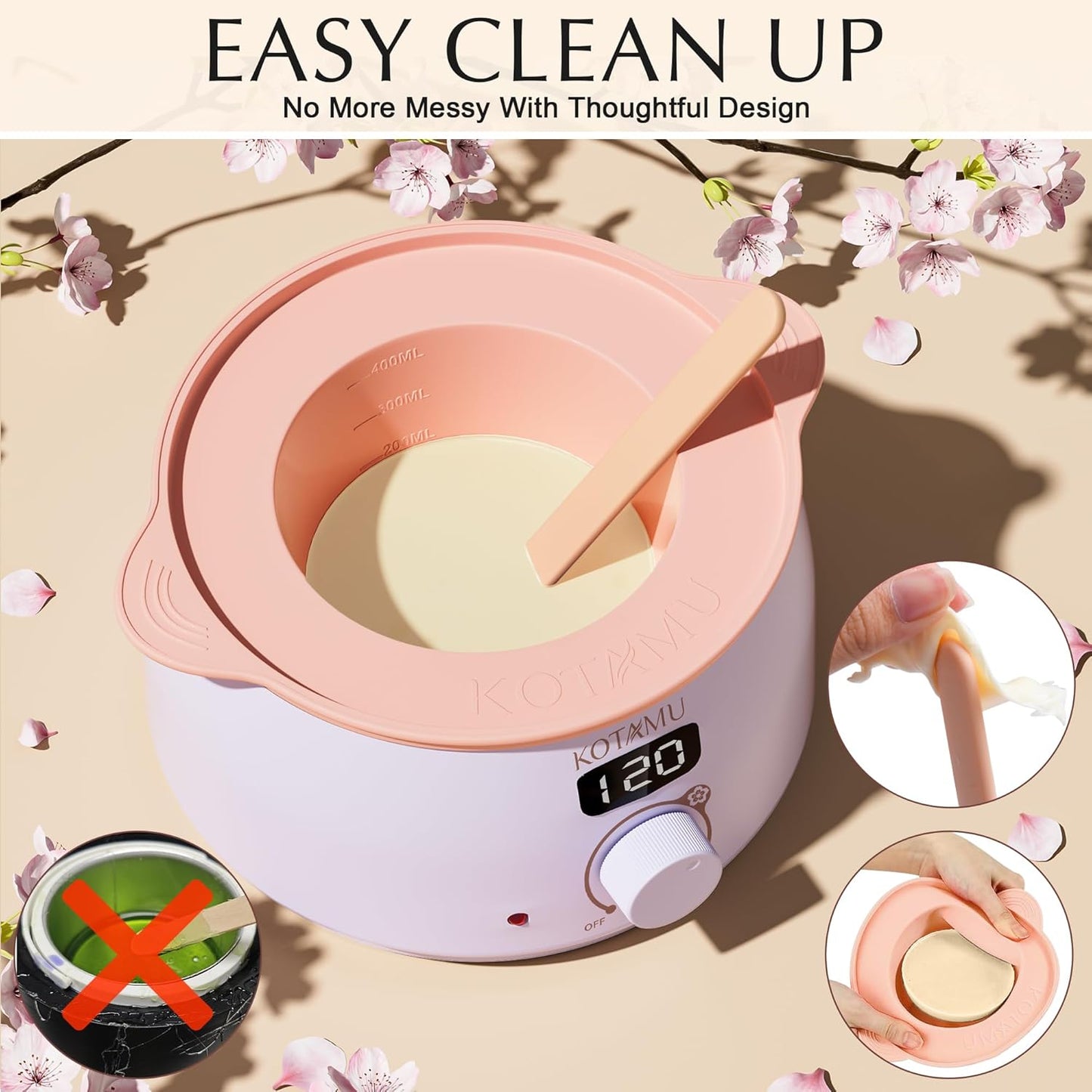 KOTAMU Waxing Kit for Women & Men, Wax Warmer for Hair Removal, Digital Wax Kit with SiliconePot,Ideal for Face Eyebrow Arm Legs Armpit &Sensitive Skin, Purple Waxing Machine With 44 Accessories