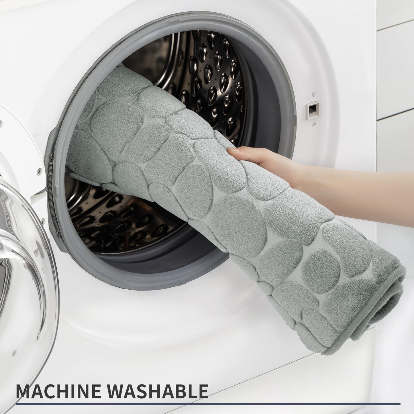 YIHOUSE Memory Foam Bath Mat Cobblestone Bathroom Rugs Super Water Absorbent Bath Mats for Bathroom Machine Washable Bath Rugs(20 x 24,Light Gray)