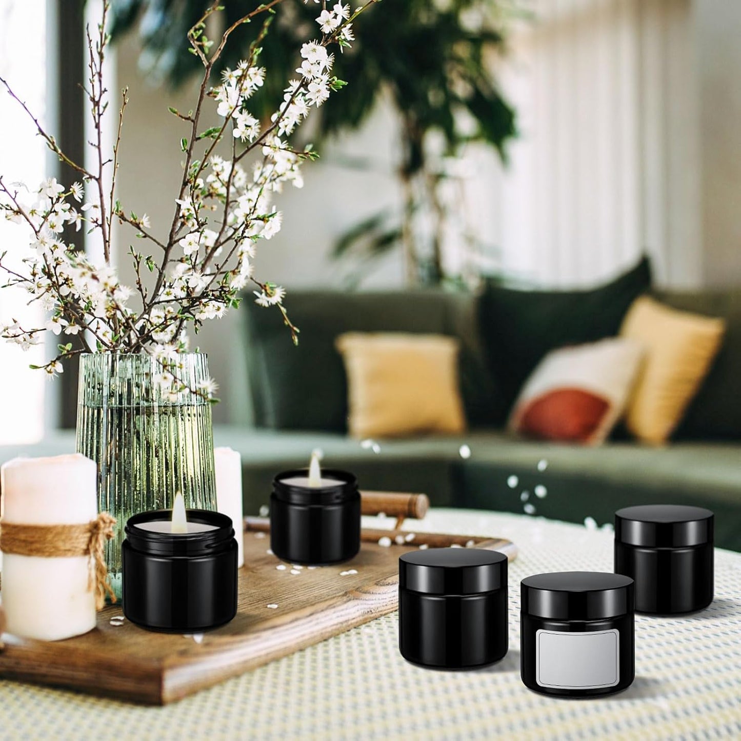 Domensi 72 Pcs 2 oz Glass Jars with Lids Travel Size Round Leakproof Empty Cosmetic Jars with Inner Liners Lid for Storing Makeup Lotions Face Cream Ointments Candle DIY Making (Black)