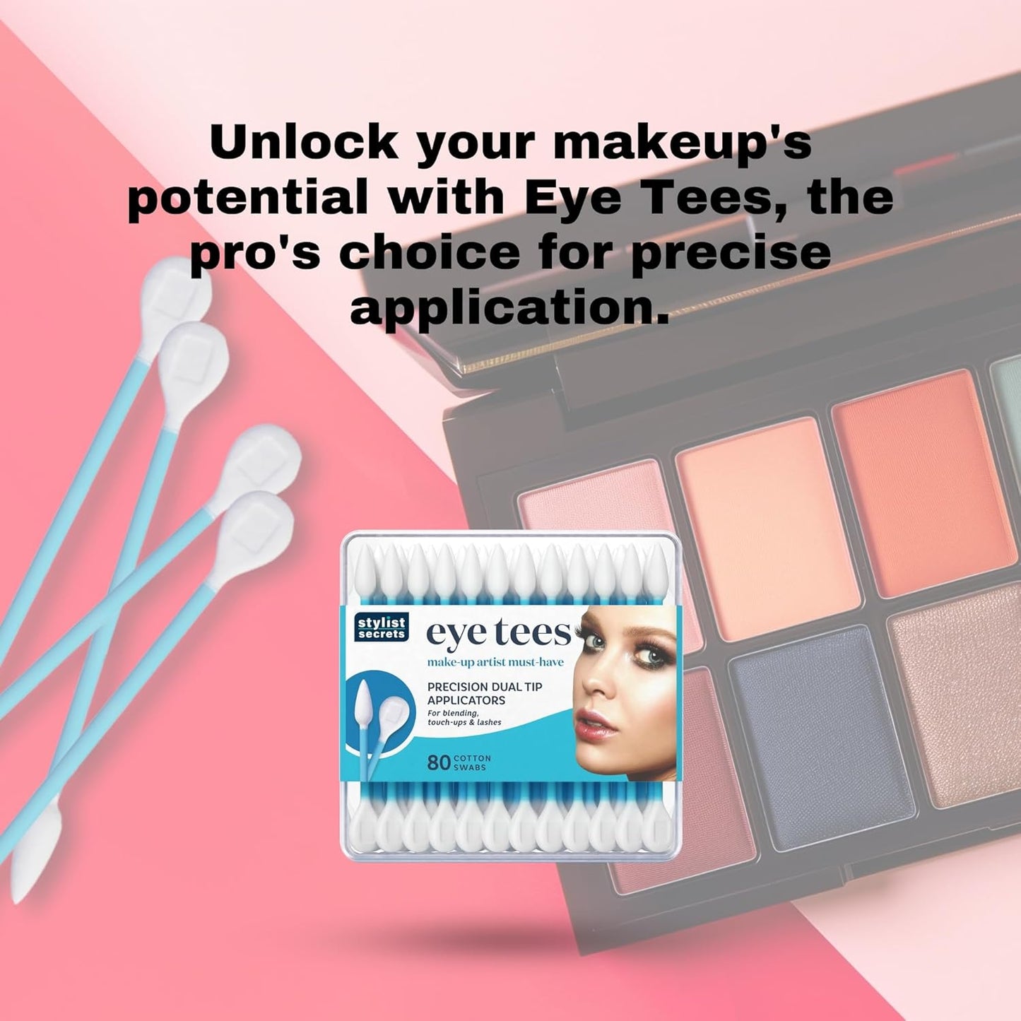 Fran Wilson EYE TEES COTTON TIPS 80 Count (3 PACK) - Precision Makeup Applicator, Double-sided Swabs with Pointed and Rounded Ends for Perfect Blending, Effective Cleaning and Precise Touch-ups