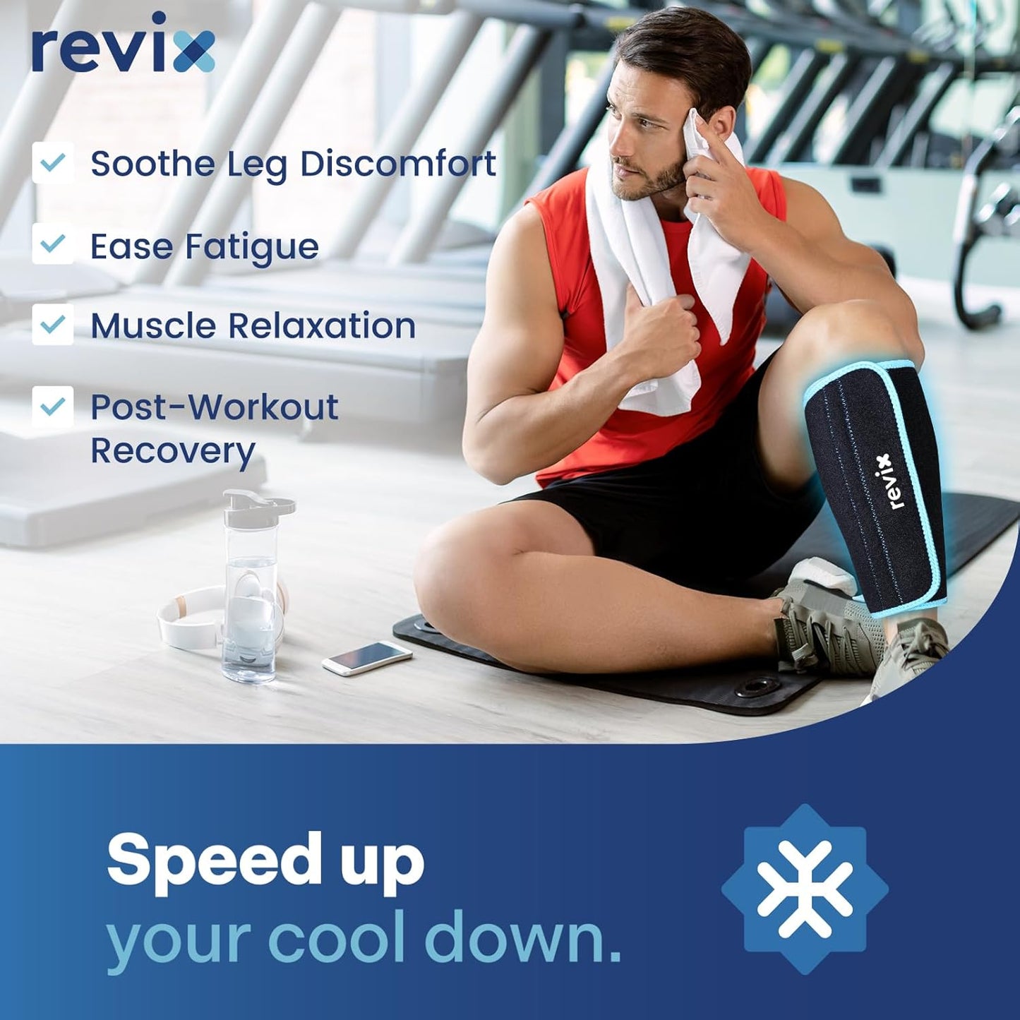 REVIX XL Shin Ice Pack Reusable Gel Cold Pack for Calf and Elbow Discomfort Relief, Leg Cold Therapy Compression Sleeve Refreezable, 360° Full Coverage