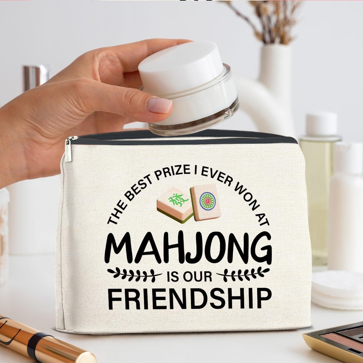 Funny Mahjong Makeup Bag Gifts for Women Mahjong Players Cosmetic Bag Zipper Pouch