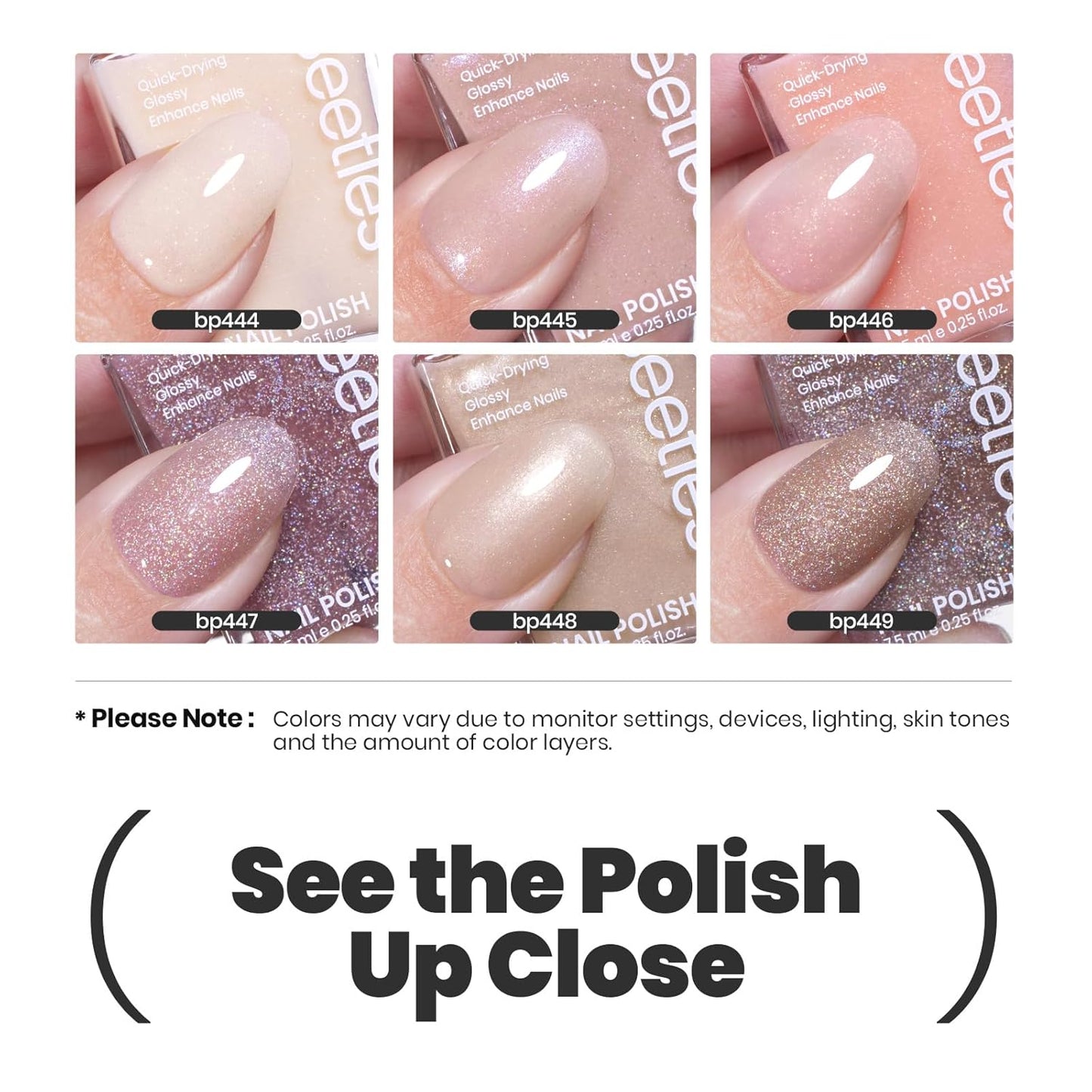 Beetles Nail Polish Set, 6 Colors Nude Nail Polish Kit Shimmer Nude Jelly Pink Champagne Mist Quick Dry Fingernail Polish Gifts for Women Salon DIY Manicure Kit