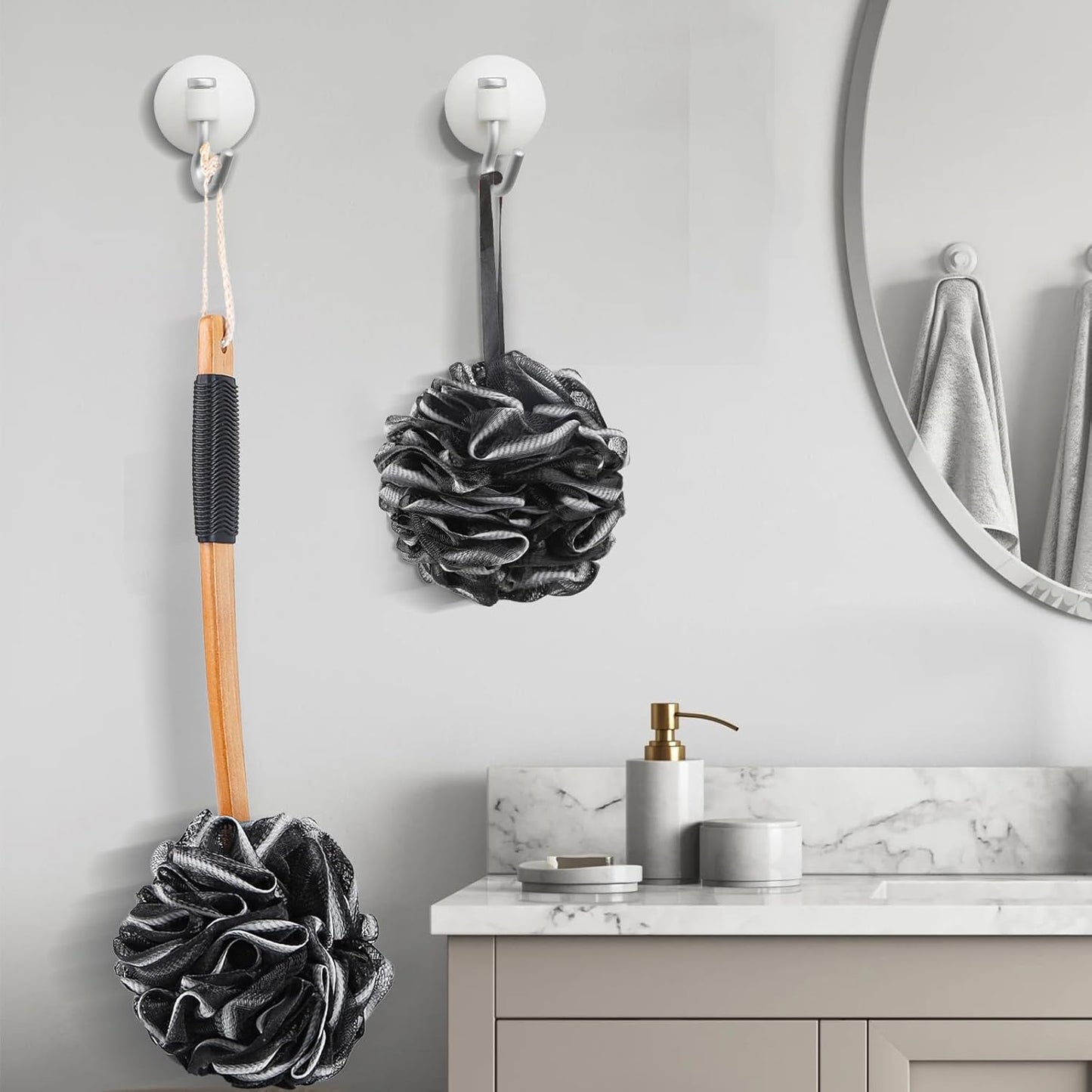 Loofah with Long Handle - Extra Large Soft PE Bath Sponge, Superior Mesh Body Scrubber for Shower with Hanging Rope - Exfoliating Back Scrubber for Shower, Suitable for Men & Women (Black)