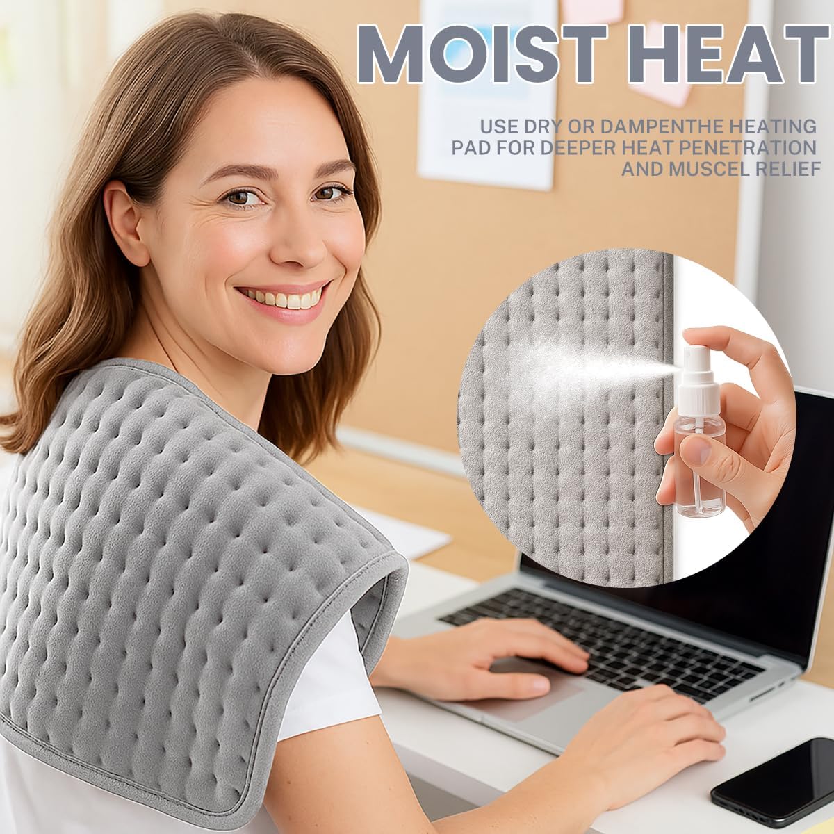 Heating Pad for Neck and Shoulders and Back - 12x24 Inch Electric Heating Pad Period Cramps & Back Pain Relief, 10 Heat Setting, Soft Machine Wash Fabric, Auto-Off & Moist Heat - Gifts for Women & Men