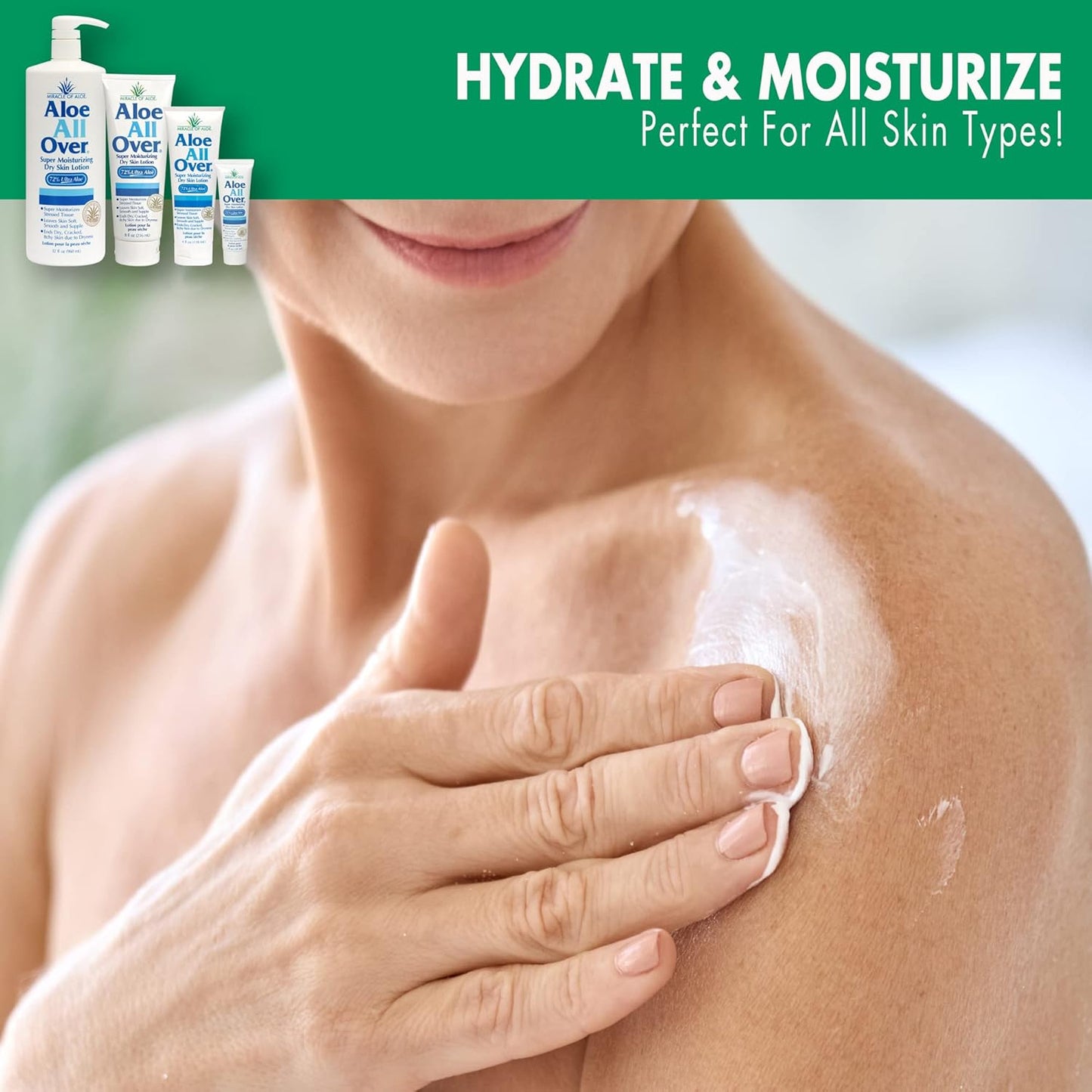 Aloe All Over Super Moisturizing Dry Skin Lotion, 3-Pack, 8 oz, 72% Aloe Vera Gel. Safe for Everyone, Ends Flaking and Restores Dry Skin Fast