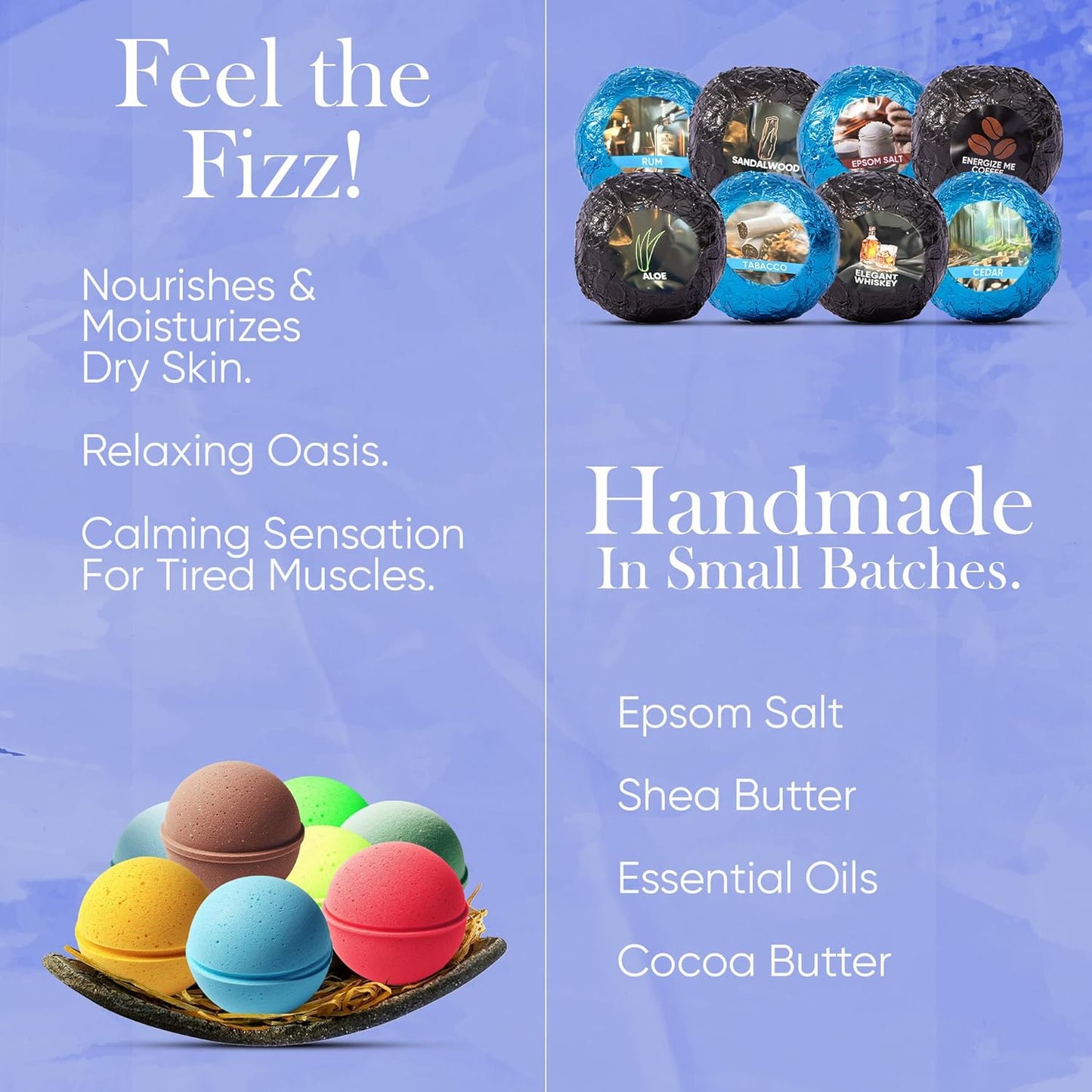 Bath Bombs for Men - Mens Relaxing Bath Bombs Gift Set - Organic with Masculine Scents for Him - 2.5 Oz Each - Gift Set of 8 Scented with Natural Essential Oils for Boyfriend, Husband or Father
