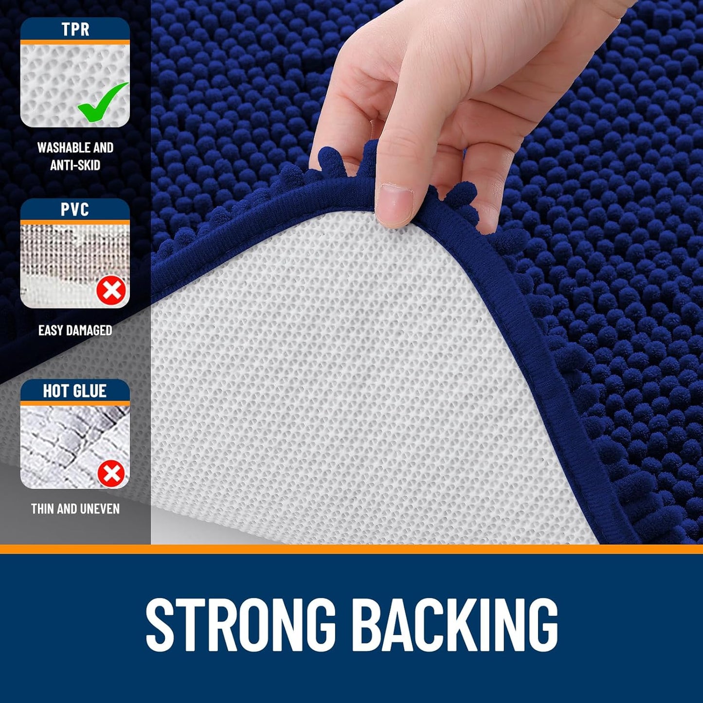 OLANLY Bathroom Rugs 40x24, Extra Soft Absorbent Chenille Bath Rugs, Rubber Backing Quick Dry, Machine Washable Bath Mats for Bathroom Floor, Tub and Shower, Home Decor Accessories, Navy