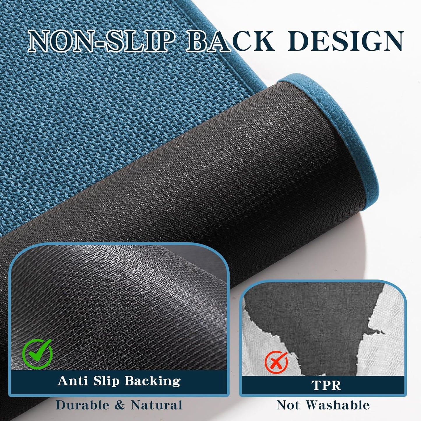 chakme Bathroom Rugs Mat 24x17, Ultra Thin Non Slip Bath Mat Small Quick Dry Absorbent Bath Mat for Bathroom Floor, (Dark Blue, 24"x17")