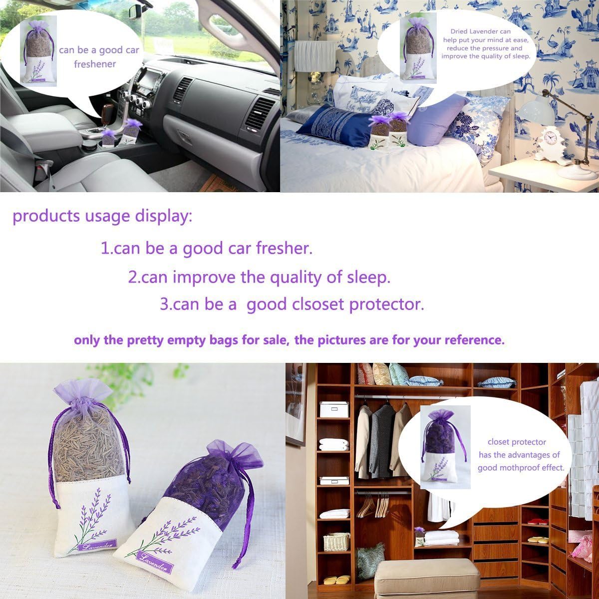 Sachet Empty Bags Linen Fabric Bags Organza Gauze Bags for Lavender, Spice and Herbs (24pcs Purple Drawstring Bag)