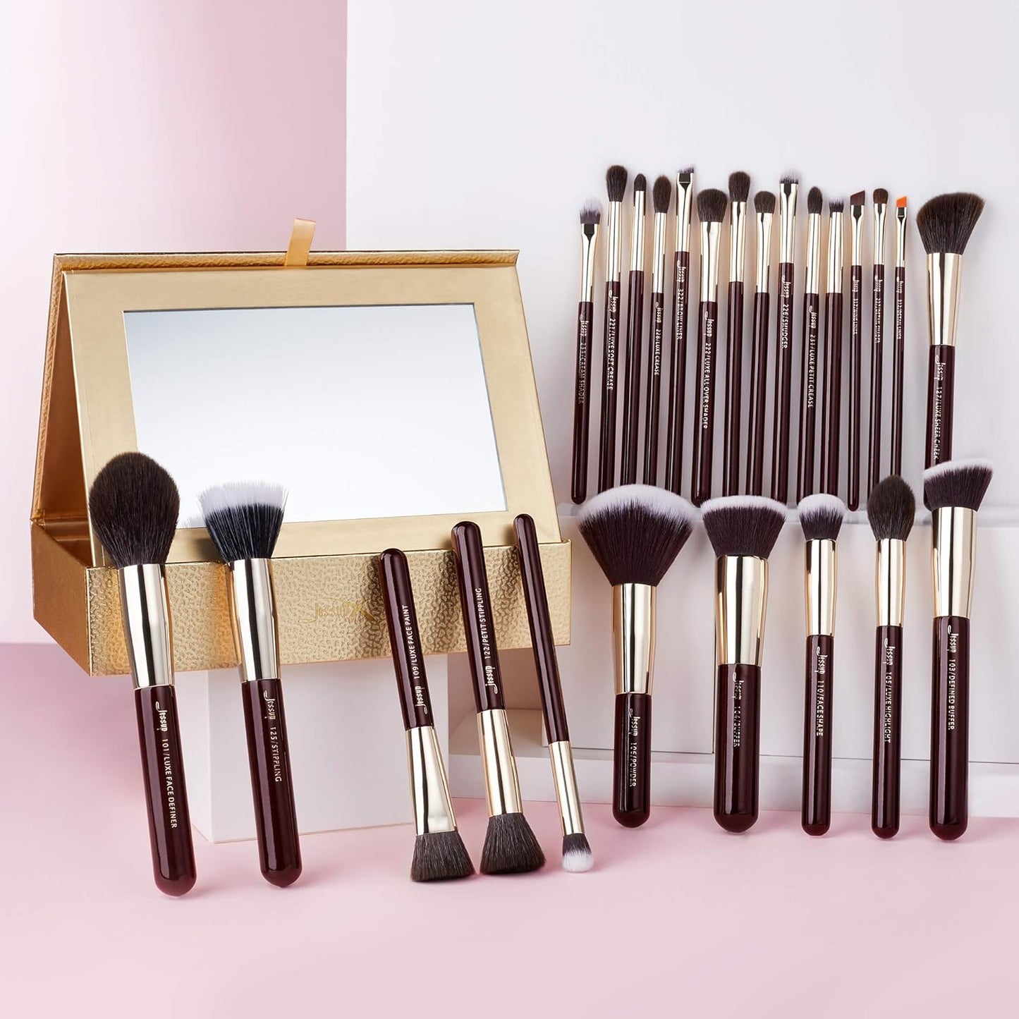 Jessup Makeup Brushes Set Professional Makeup Brush Eyeshadow Blending Powder Foundation Blusher Concealer 25pcs with Cosmetics Storage Box, Zinfandel T285
