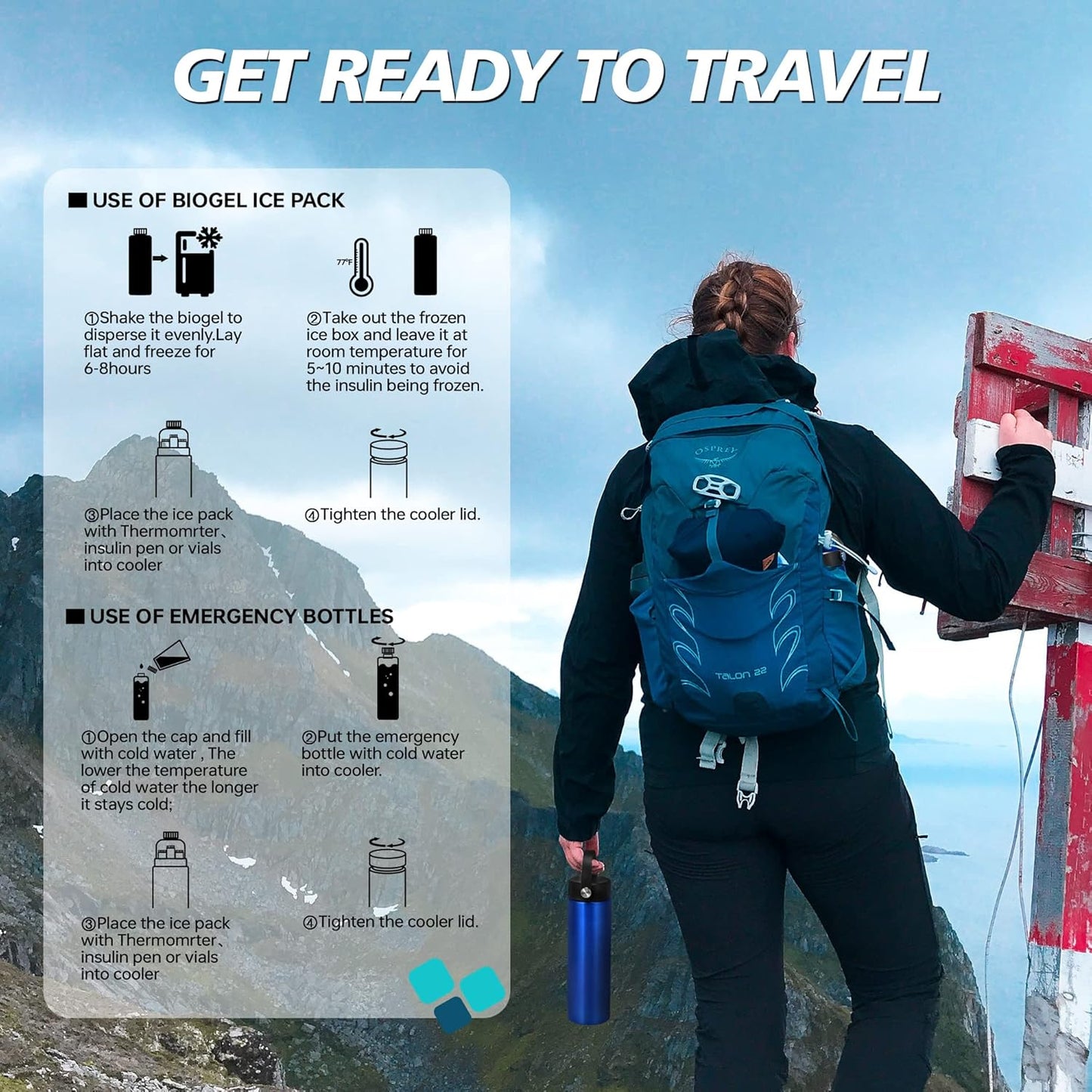 Insulin Cooler Travel Case TSA Approved, Refrigerated Medicine Case with Ice Packs, 60H 3 Pens Medicine Travel Cooler for Diabetes, Medication Organizer for Diabetic Supplies Carrying (Blue)