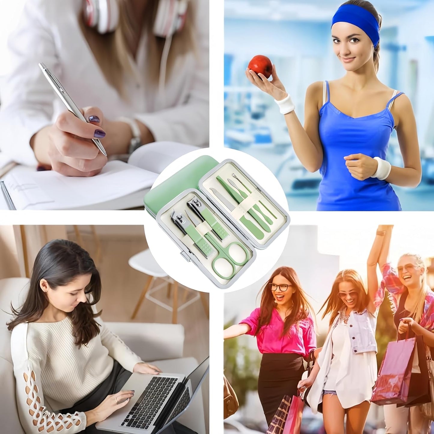 7pcs Manicure Set, Nail Clippers Kit, Stainless Steel Manicure Kit, Nail Clipping Tools Portable Travel Grooming Kit, The Best Gift with Luxurious Case (Green)