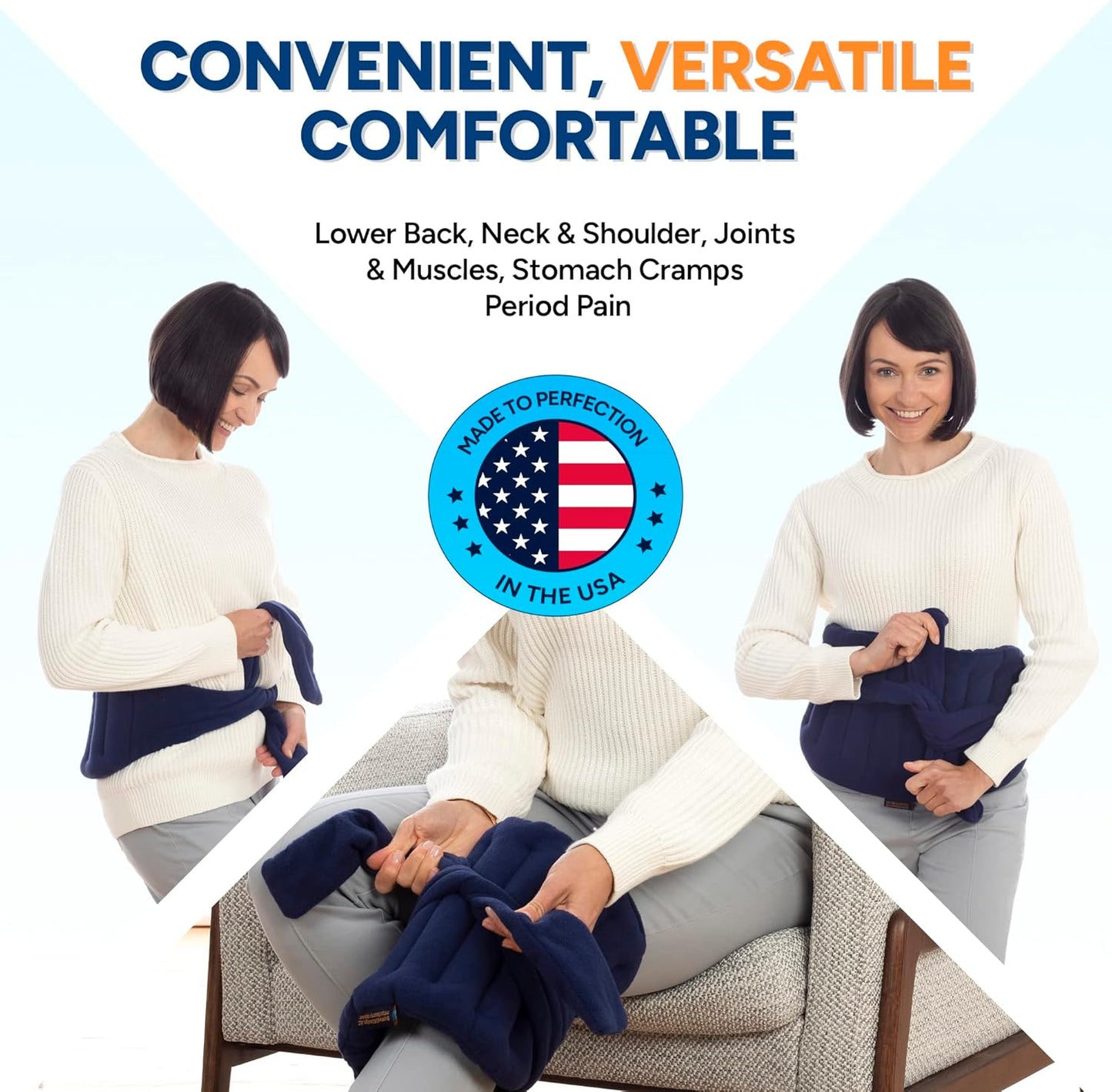 SunnyBay Microwave Heating Pad, Microwavable Moist Hot or Cool Bean Bag Wrap for Neck, Shoulder, Knee, or Back Pain with Fastening Straps, 10x18 Inch Heating Area, 2.8 Lbs, 58 Inches