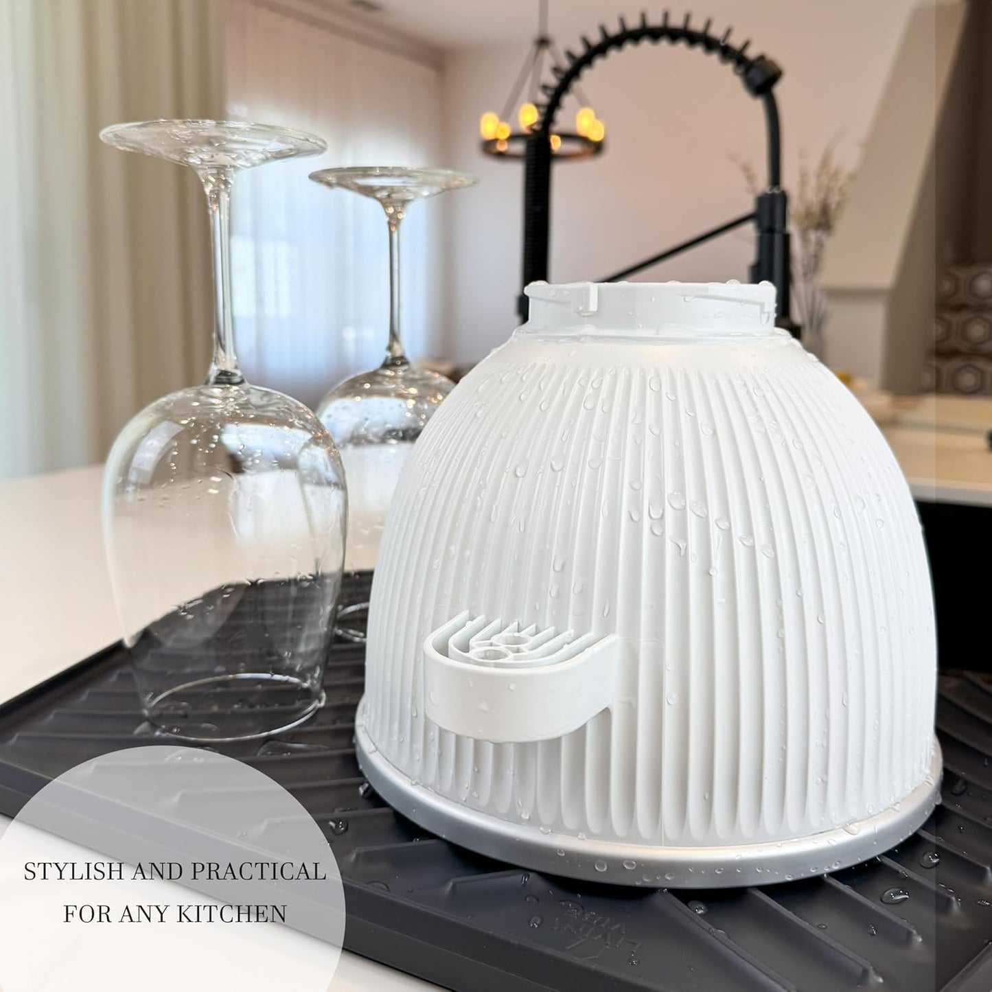 Silicone Dish Drying Mat with Drain, Self-Draining, Heat Resistant & Non-Slip Kitchen Counter Mat, Easy to Clean, Reusable, (19.3'' x 13'', Charcoal Grey)