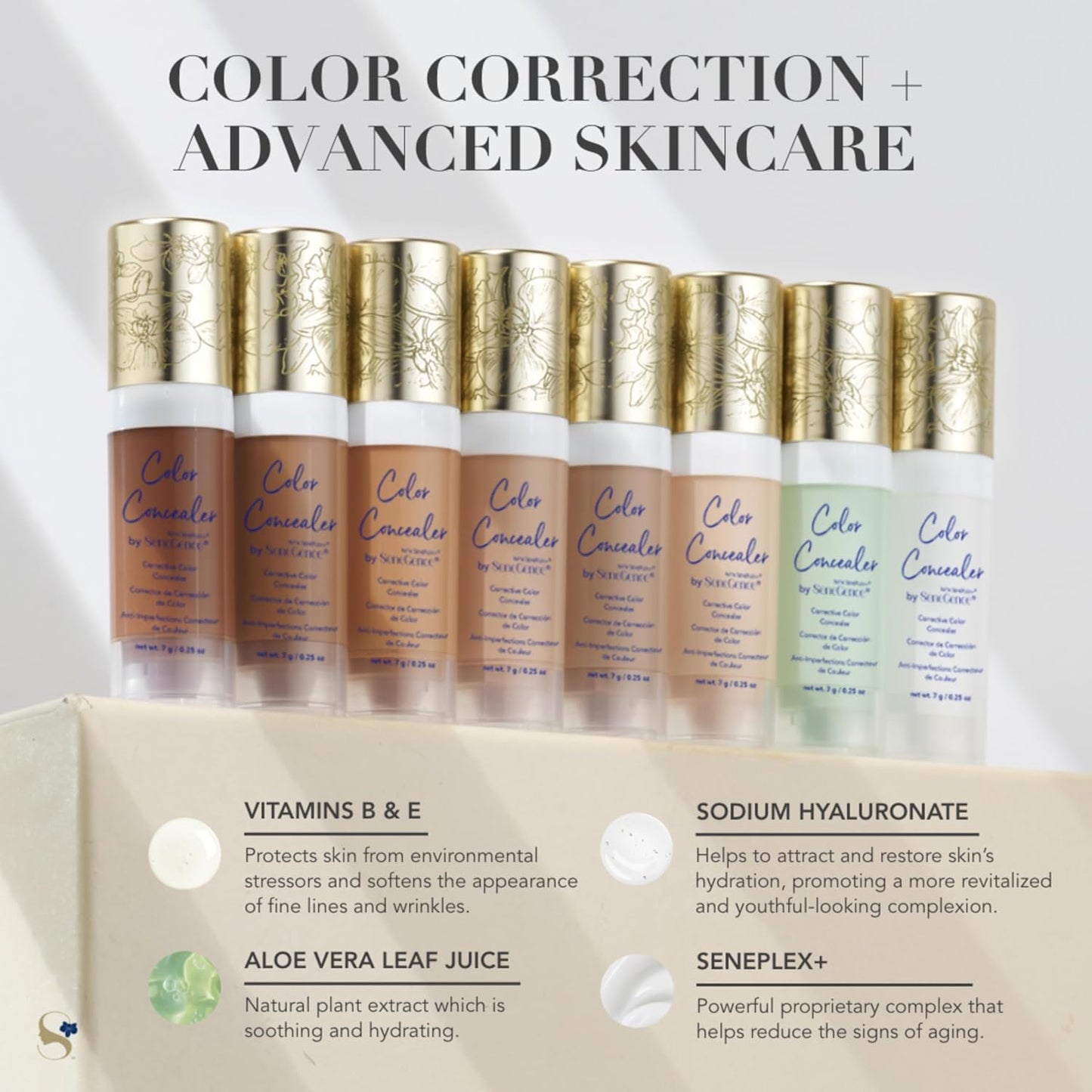 SeneGence Corrective Color Concealer, Green, 0.25 Fl Oz, Anti-Aging Benefits, Hydrating Aloe Vera Juice, Vitamin B & E for Even Skin Tone and Flawless Coverage