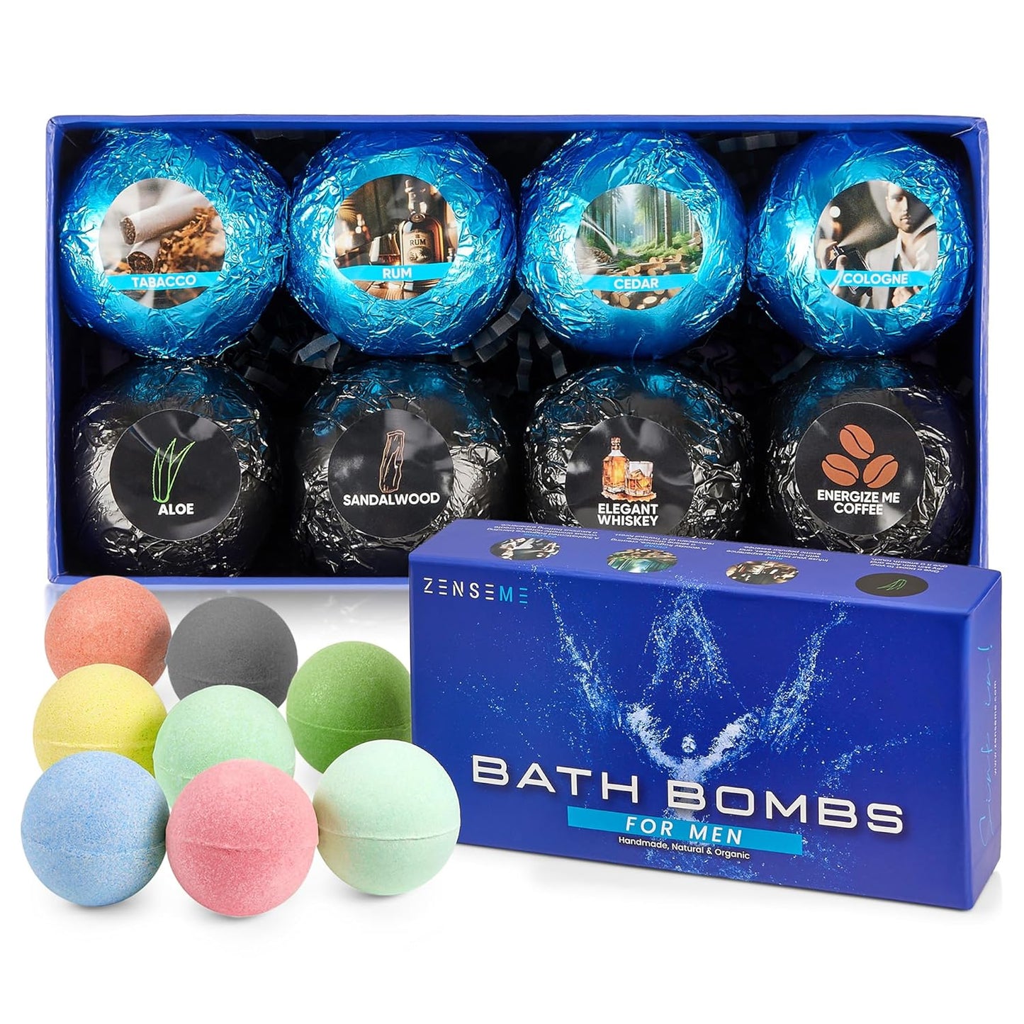 Bath Bombs for Men - Gift Set of 18 Scented Handmade Natural Bath Bombs of 2.5 oz w/Essential Oils, Unique Manly Scents, for Boyfriend, Husband, Father - 18 Pack