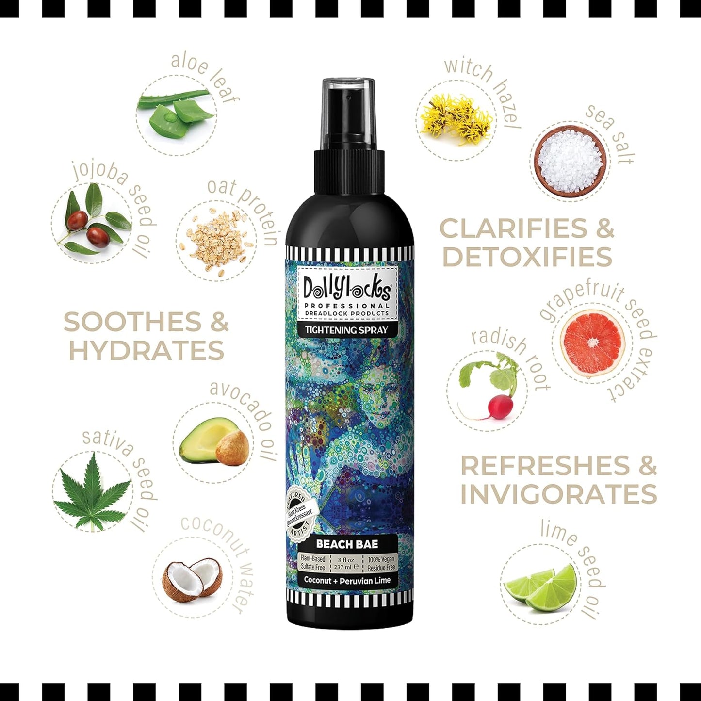 Dollylocks Tightening Spray – The Original Dreadlock Tightening Spray, Residue-Free, Coconut Lime (Beach Bae Scent, 8oz)