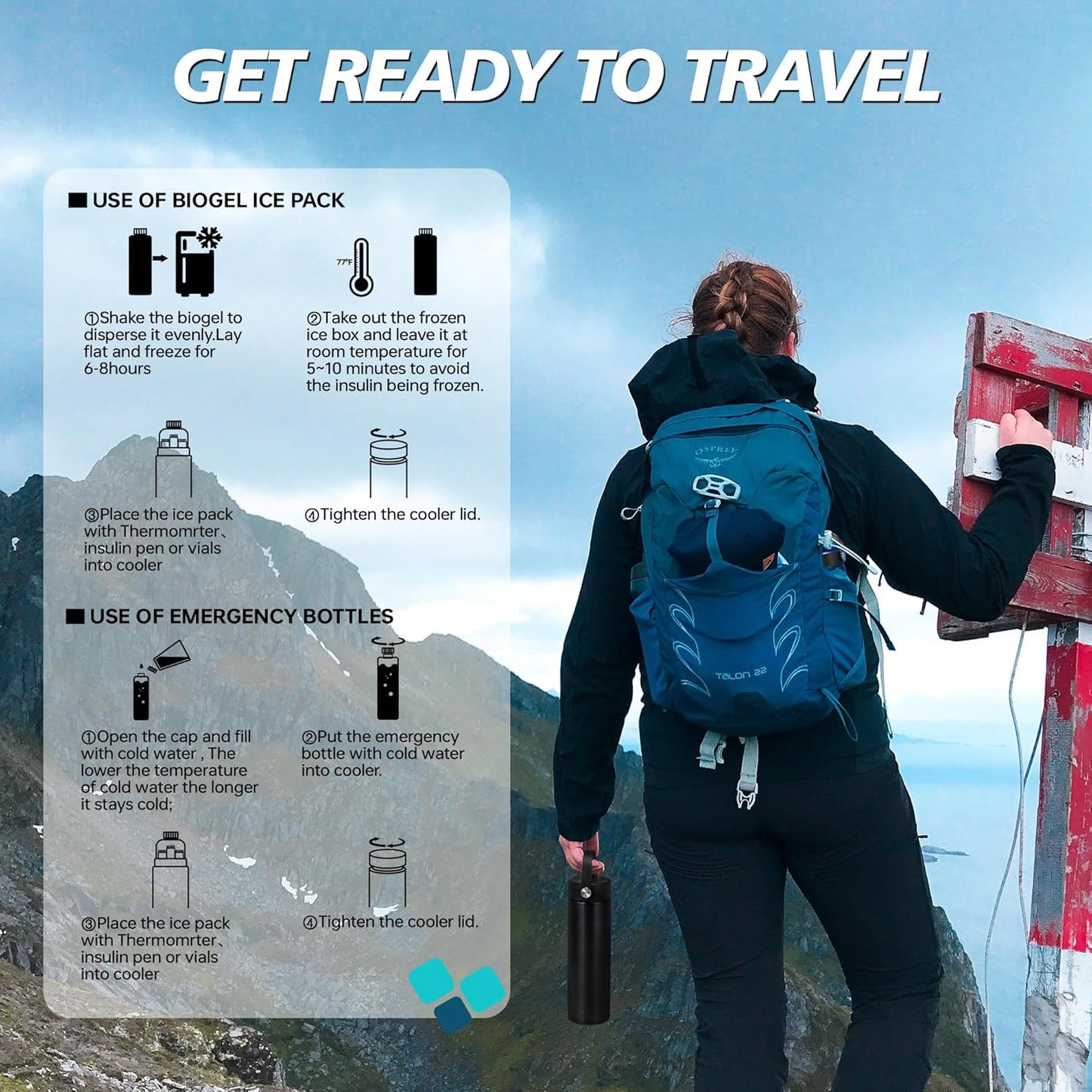 Insulin Cooler Travel Case TSA Approved, Refrigerated Medicine Case with Ice Packs, 60H 3 Pens Medicine Travel Cooler for Diabetes, Medication Organizer for Diabetic Supplies Carrying (Black)