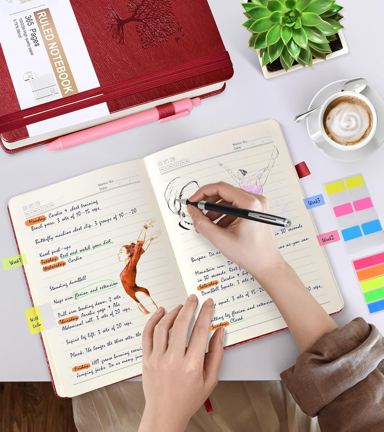 Lined Journal Notebook -365 Pages A5 Thick Journals for Writing Ruled Notebook, Hardcover Leather Journal for Women Men, Daily Notebook for Work, Note Taking, 100Gsm Lined Paper( 5.7'' X 8.3'' Wine)