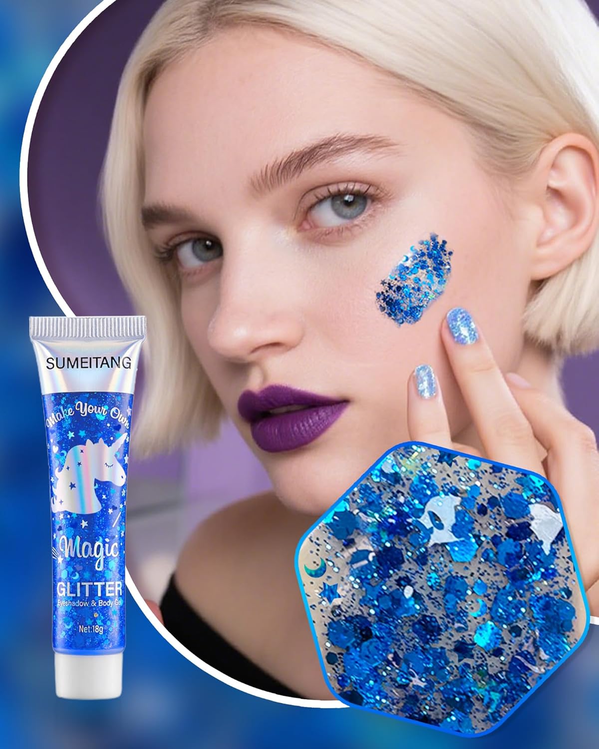 6Colors Face Body Glitter Gel,Holographic Chunky Sequins Body Glitter Paint for Party Singer Concerts Music Festival Rave Accessories for Girls Women Face Body Hair DIY Sparkling Makeup