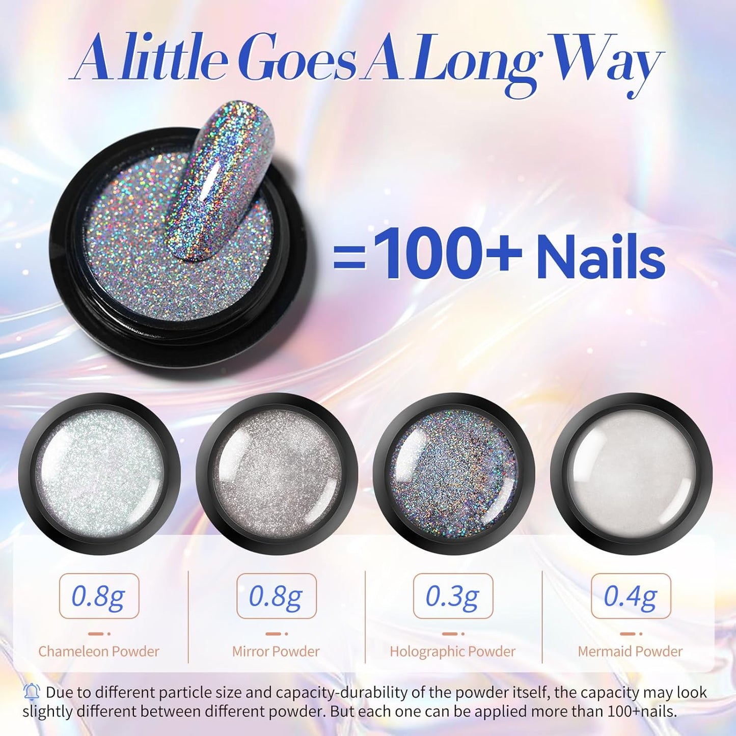 BORN PRETTY Chrome Nail Powder,White Pearl Metallic Mirror Holographic Chrome Powder for Nails,Pearl Glitter Pigment Dust Kit Nail Art Decoration Sets
