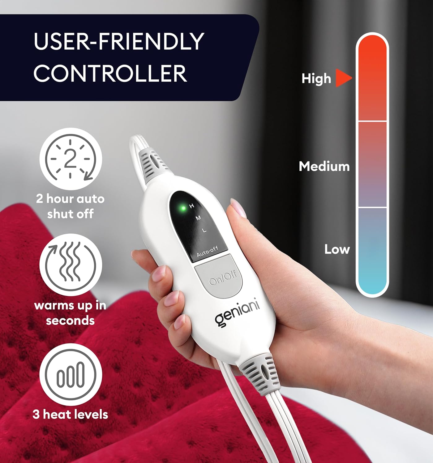 GENIANI Electric Throw - XL Heating Pad for Back Pain & Menstrual Pain Relief, Auto Shut Off, Machine Washable, Moist Heat Pad for Neck and Shoulder, Cramps Relief, Heat Patche Viva Magenta 12'βΓ24ββ