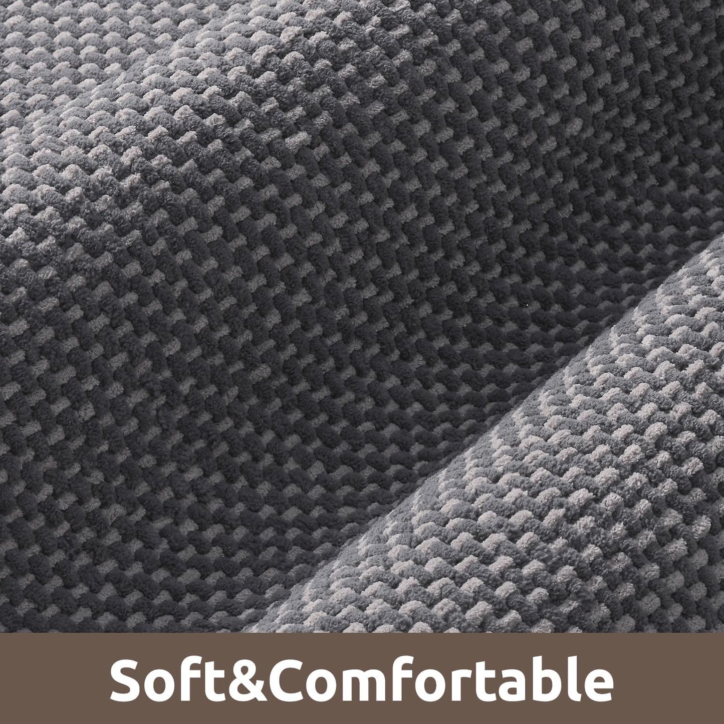 AMOAMI Chenille Bath Mat Super Absorbent Bathroom Mat Quick Dry Bath Mats for Bathroom Rubber Backed Bathroom Rugs Non Slip Washable Fit Under Door, Front of Bathtub, Sink, Darkgrey&LIGHTGREY 20"x32"