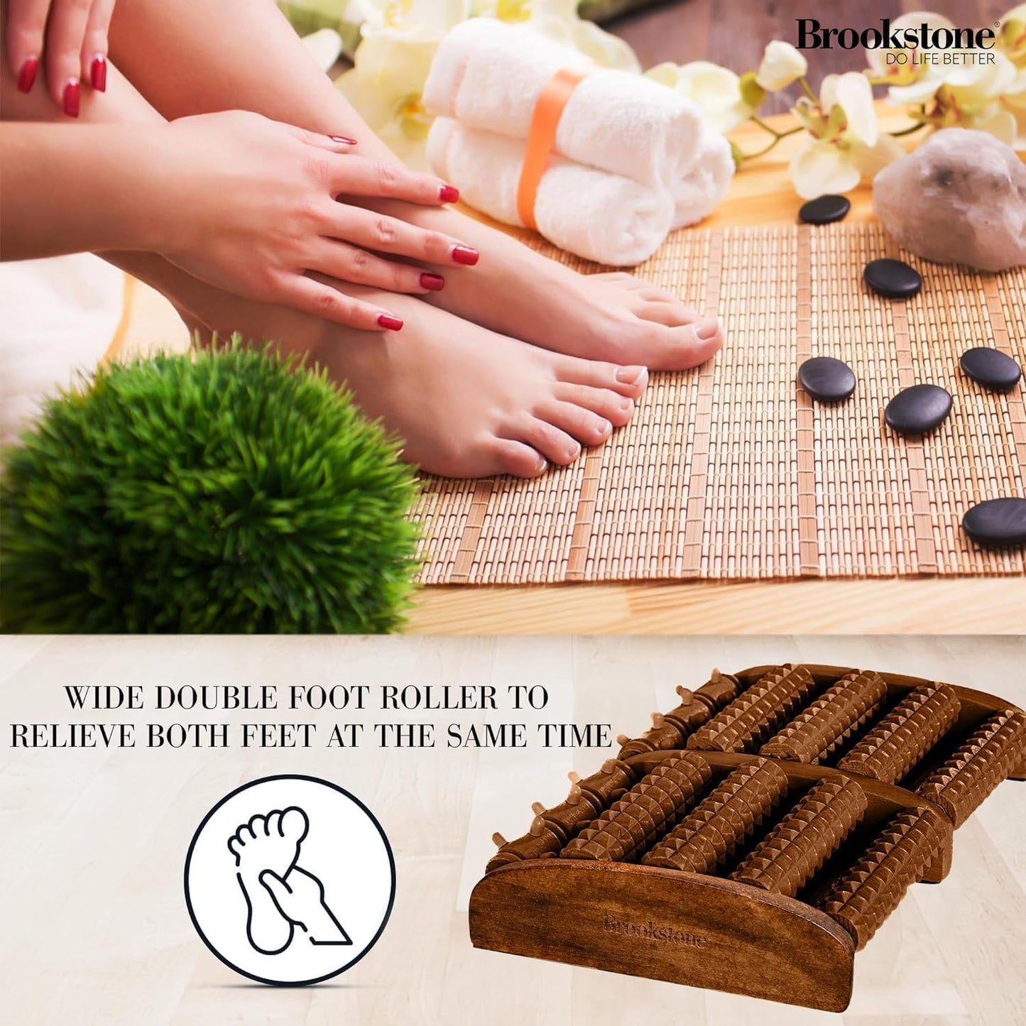 Brookstone Foot Roller Massager for Plantar Fasciitis Relief - Wooden Massage Roller for Foot Health - Stimulate Reflexes & Relieve Stress - Ideal Gift for Mom, Dad, Elderly