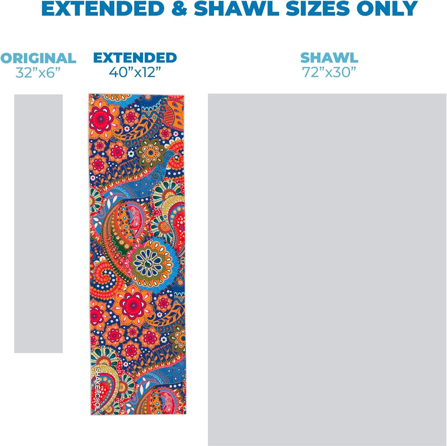 SHAKEitCOOL Extended Size Cooling Towel – Be Cool in Style - Heat Relief, Soft, Lightweight, Sun Protection, Easy Clean - Perfect for Biking, Hiking, Running, Yoga, Golf, Gardening - Bright Paisley M