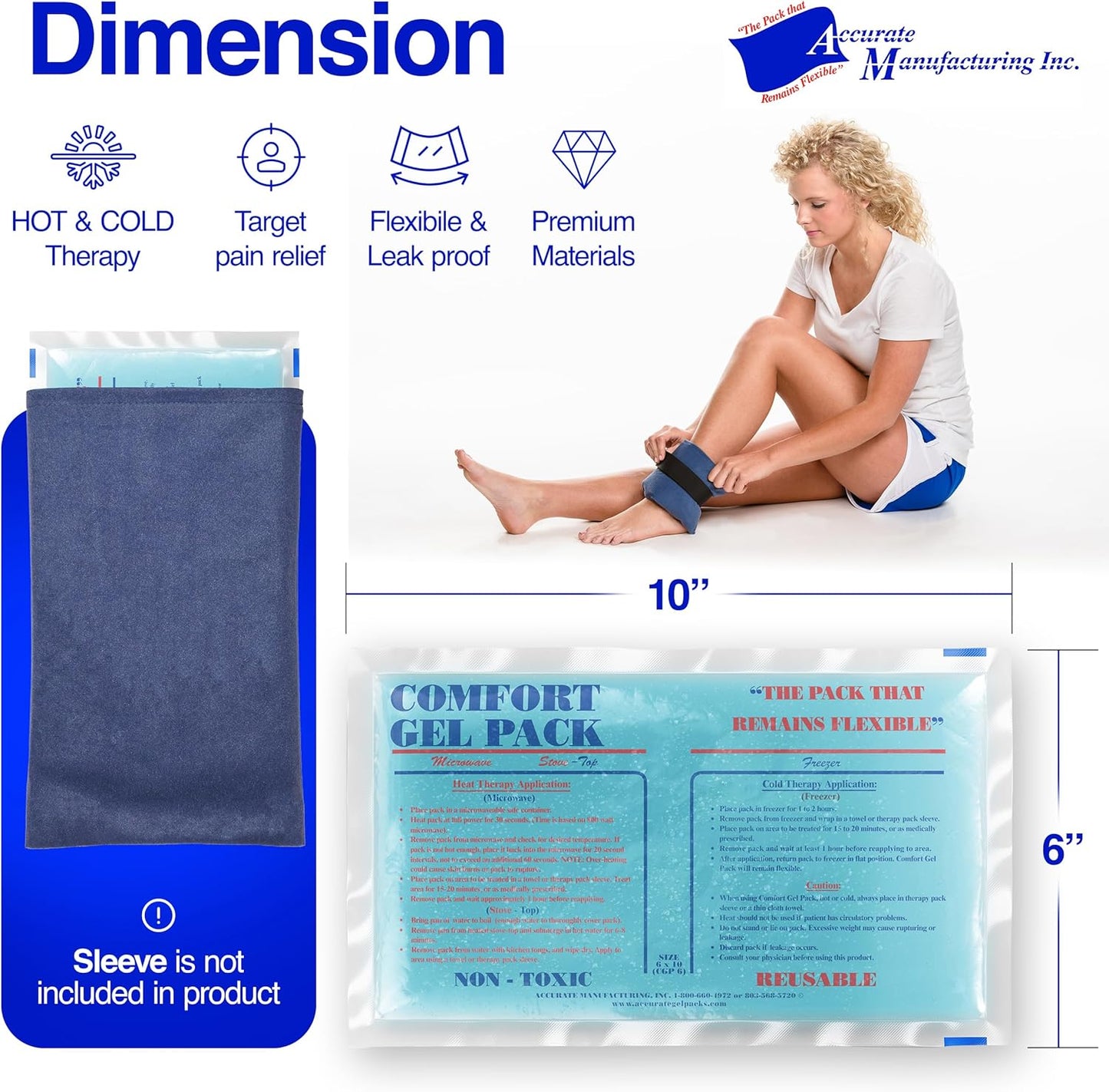 Flexible Reusable Gel Pack 6"x10" - Flexible Gel Packs for Neck, Wrist, Arm, Back and Shoulder Pain Relief - Versatile Hot or Cold Gel Packs for Injuries, Sore Muscles or Toothache Pain Relief, Blue