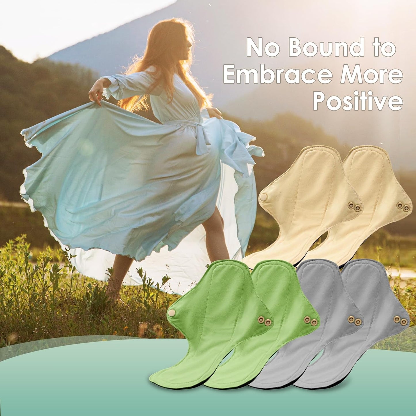 wegreeco 6 Pcs Reusable Menstrual Pads, Ultra Absorbent Cloth Pads for Heavy Flow, Sanitary for Teens, Women, Nonslip, Inner Mustard Yellow, Grey, Beige, Rose Gold Outer, M