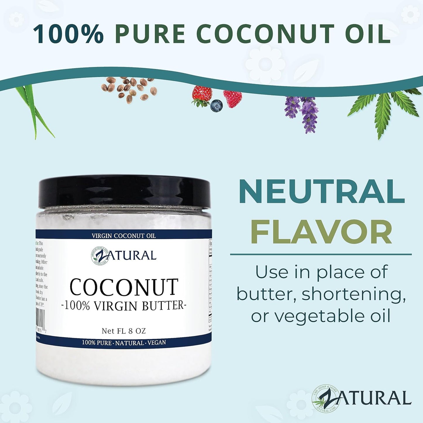 Zatural Coconut Oil, 100% Virgin Organic Extra Virgin Unrefined, Cold Pressed, 8 Pounds (8 Ounce)