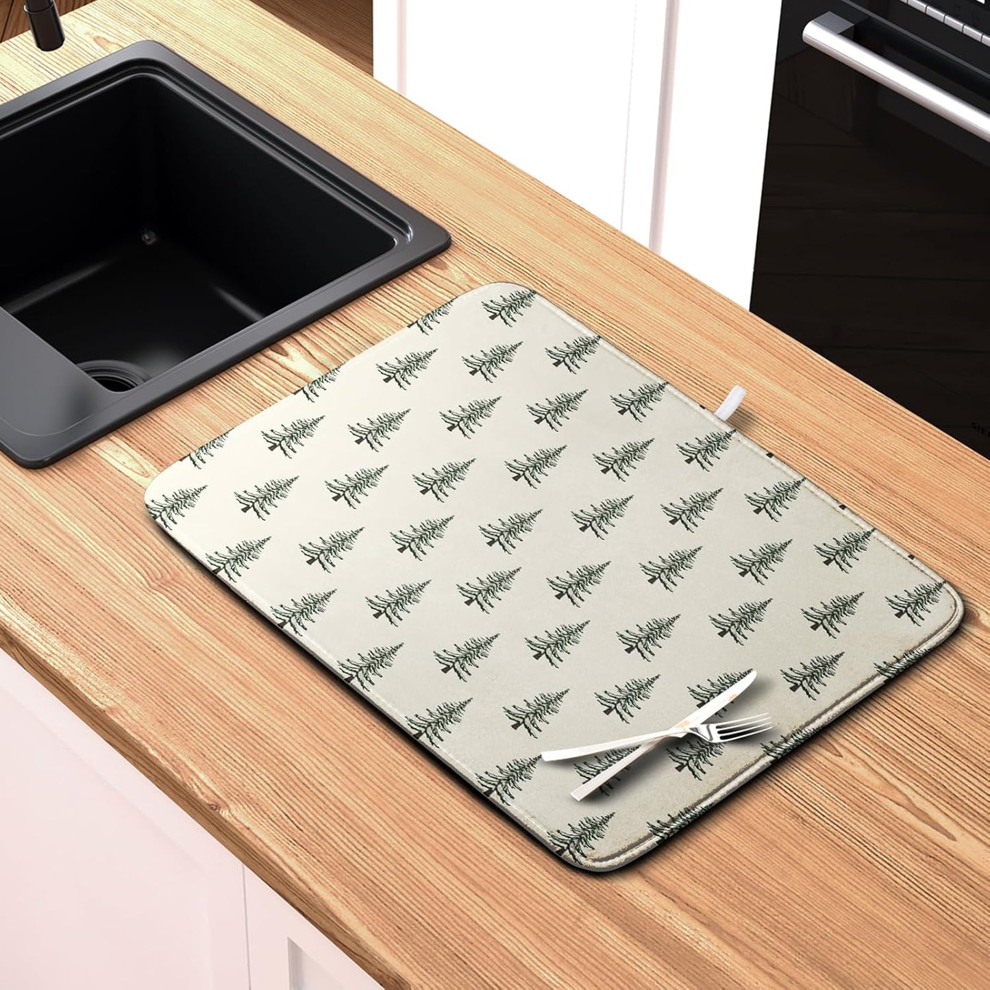 Christmas Tree Dish Drying Mat Winter Xmas Holiday Drying Mats Microfiber Absorbent Dishes Drying Pad Reusable Washable Kitchen Countertop Protector Dish Drainer Rack Mat 18x24 Inch