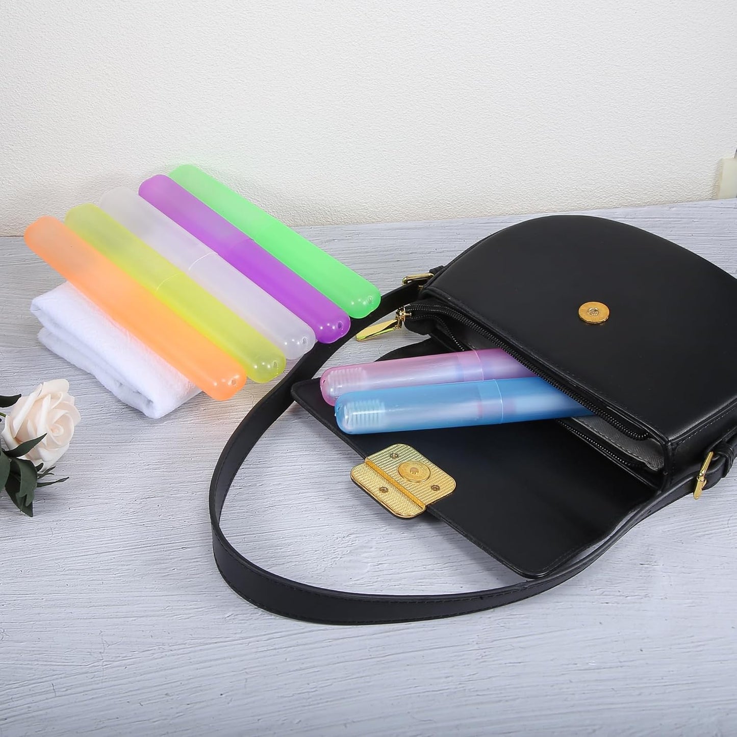 VOCOSTE 2 Pcs, Toothbrush Travel Case, Plastic, Lightweight Traveling Toothbrush Holders Case, White Purple, 7.48"x1.06"