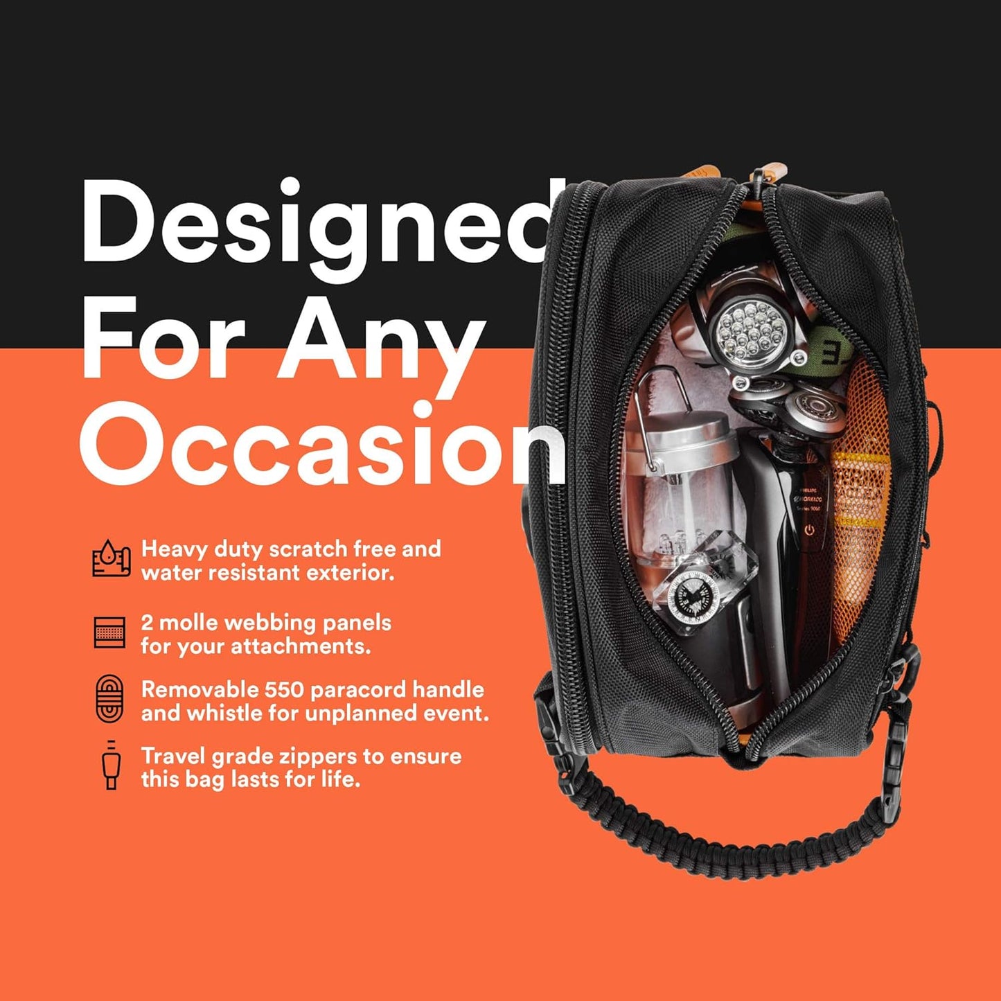 Fitdom Tactical Toiletry Bag Dopp Kit Case For Men. Perfect For Travel & Storage. Fits Large & Small Cosmetic Makeup, Clipper, Toothbrush, Shower, Shaving & Grooming Care. Best Overnight Organizer