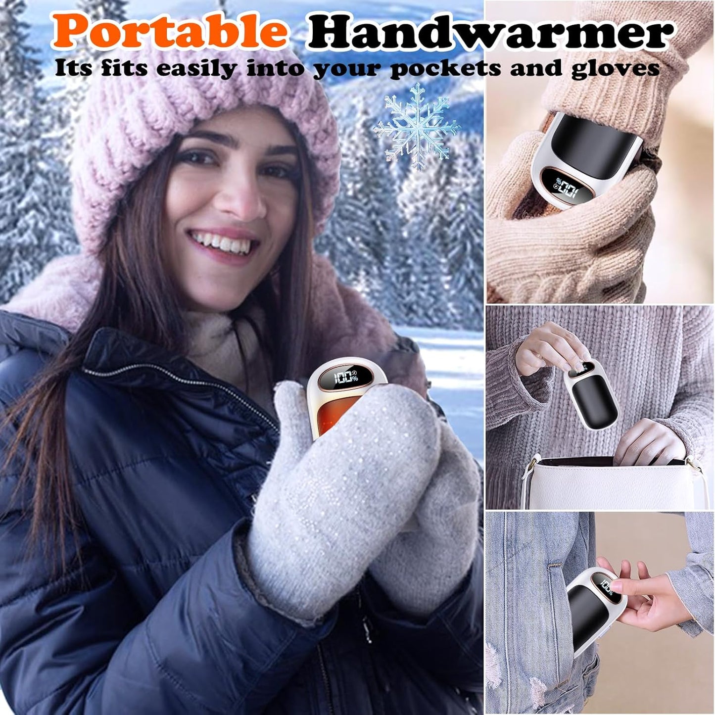 Rechargeable Hand Warmer 2 Pack, LED Display & 4 Levels, Ultrathin Electric Hand Warmers Portable USB Pocket Heater Fits Gloves for Hunting Essentials, Camping, Raynauds, Gifts for Men Women