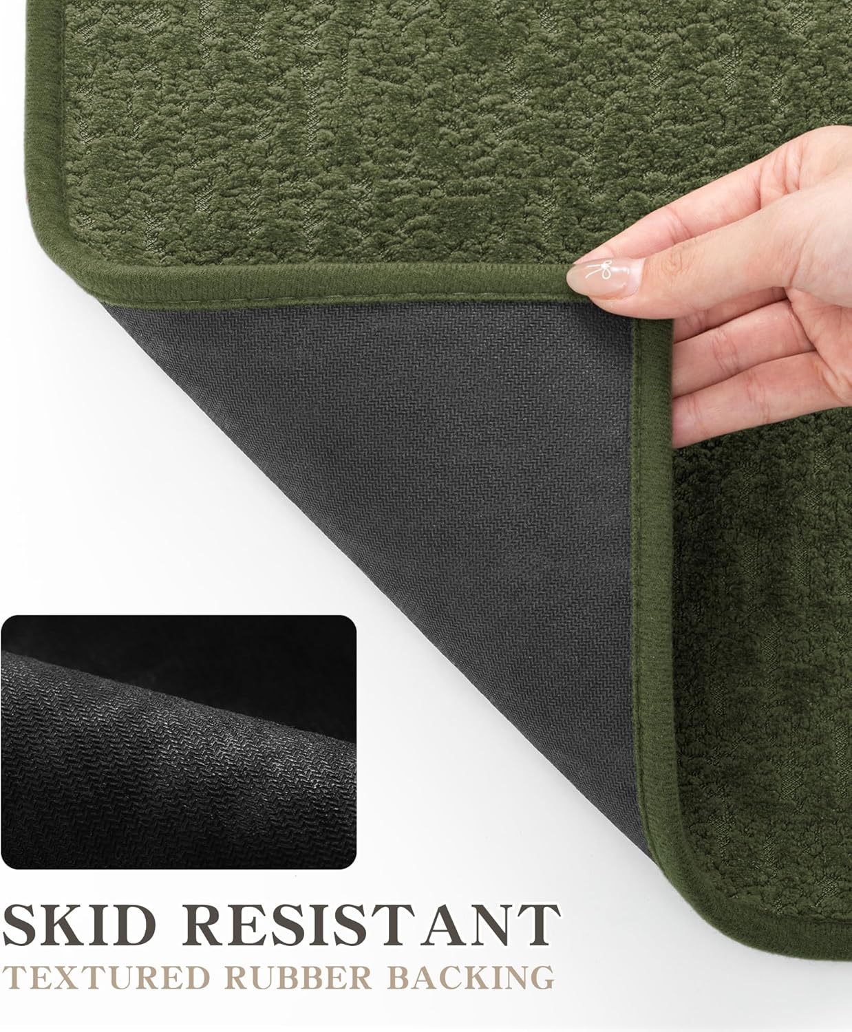 chakme Bathroom Rug Sets 3 Piece, Ultra Thin Bath Mat Quick Dry Bath Mat Set, Absorbent Bath Mat for Bathroom Non Slip Machine Washable, (Dark Green, 3 Piece)