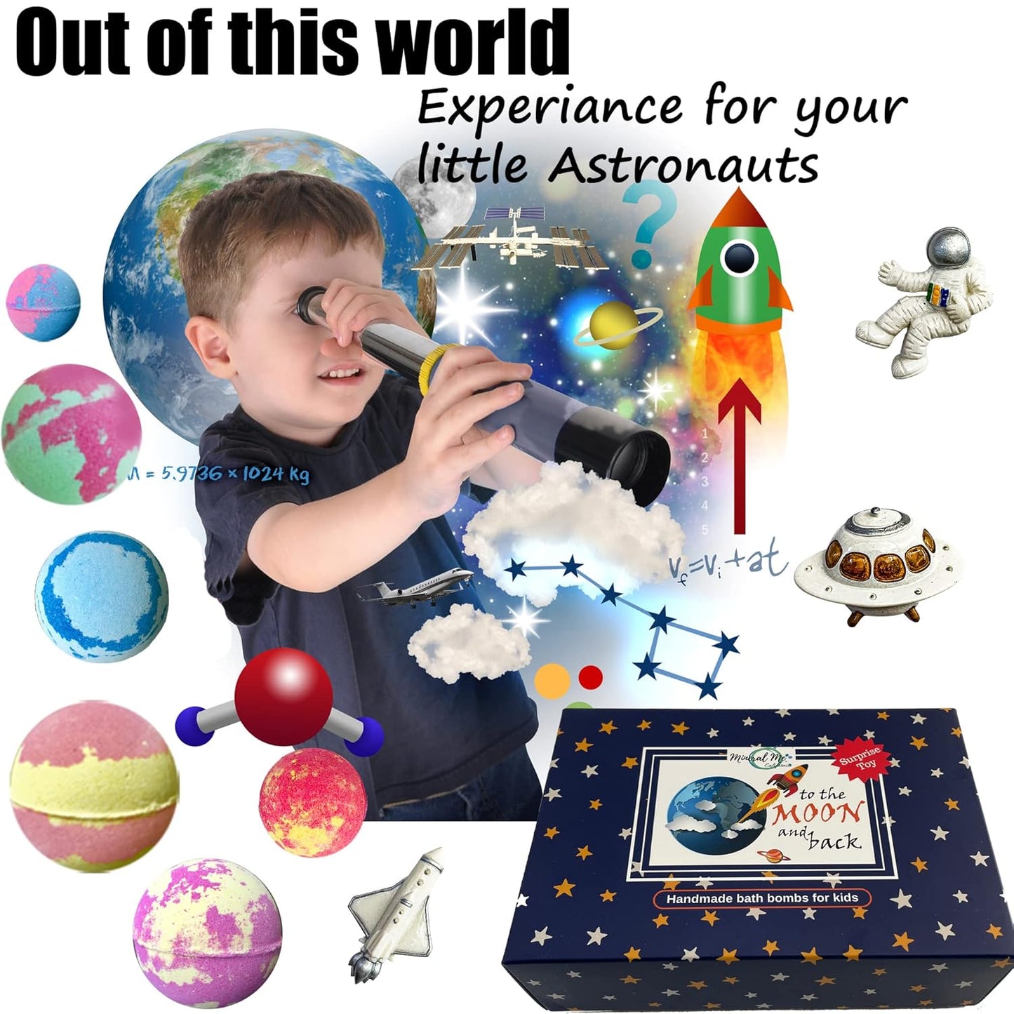 Galaxy Bath Bombs for Kids with Surprise Inside - Organic Bubble Bath Bombs with Educational Outer Space Planet Toys. Gentle, Natural & Kids Friendly - Birthday Gifts for Boys, Toddlers, Girls