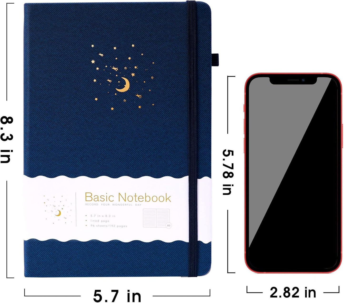 CAGIE Lined Journal Notebook for Work, Hardcover Notebook Journal with Pen Loop, A5 Notebook Journal Cover, Medium 5.7" x 8.3", (Blue Ruled), Gifts